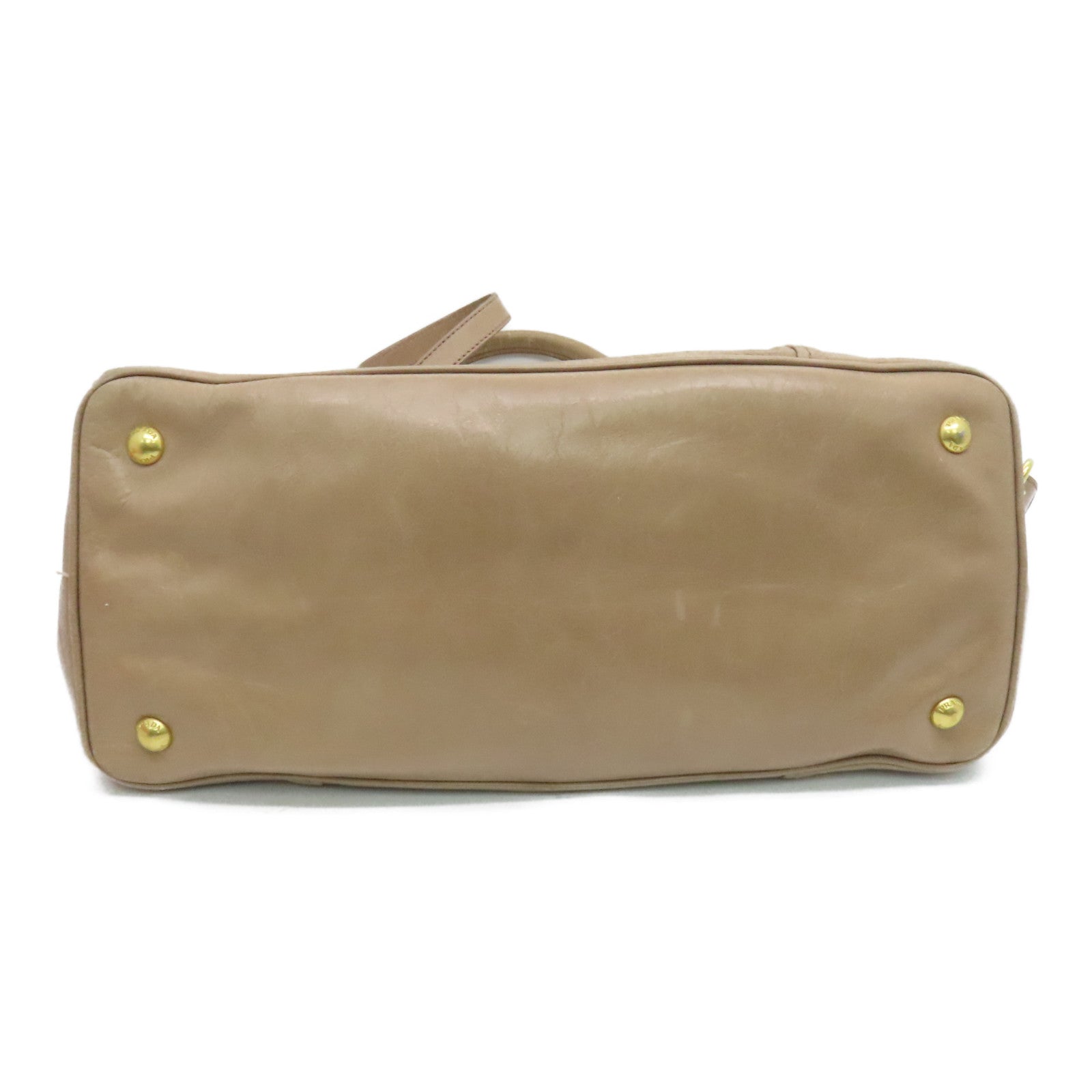 PRADA 牛皮皮革Shoulder Bag金扣手挽肩背两用袋米色