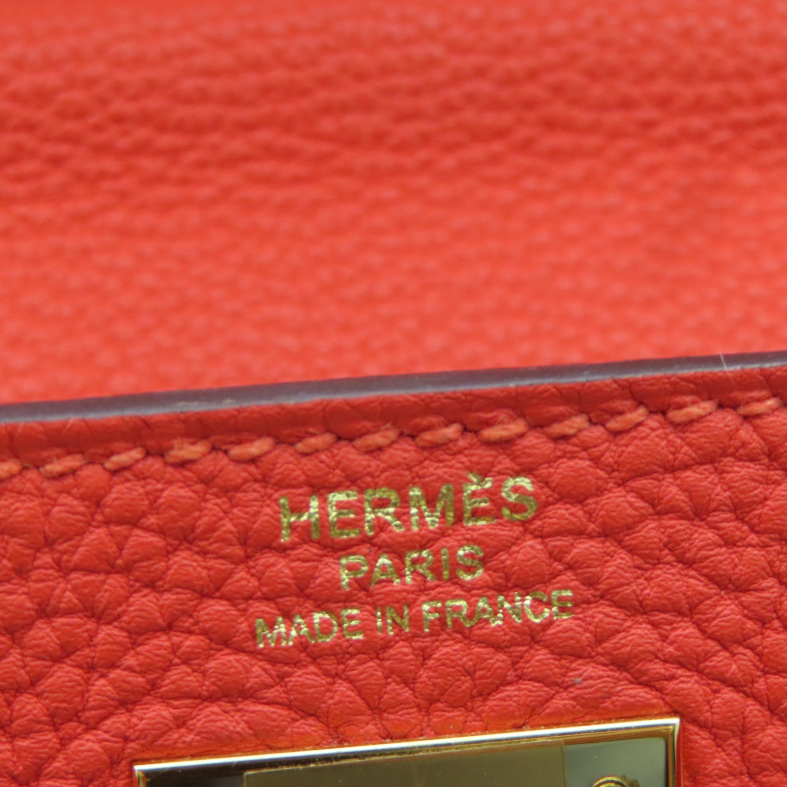 HERMES Togo皮革Kelly 28金扣手挽肩背兩用袋螢光橘