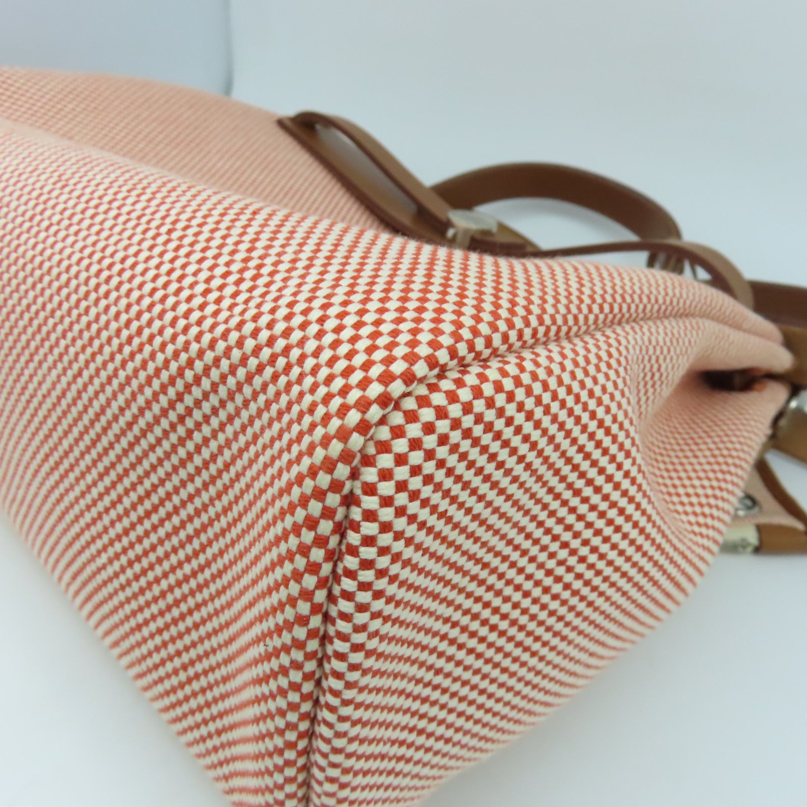 HERMES 帆布/皮革Herbag PM銀扣手挽肩背兩用袋Sanguine三文魚色/Fauve太妃色