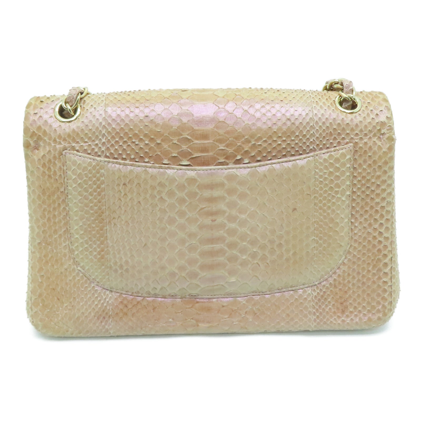 CHANEL 蛇皮皮革Chain Shoulder金扣鏈帶肩背袋粉紅色