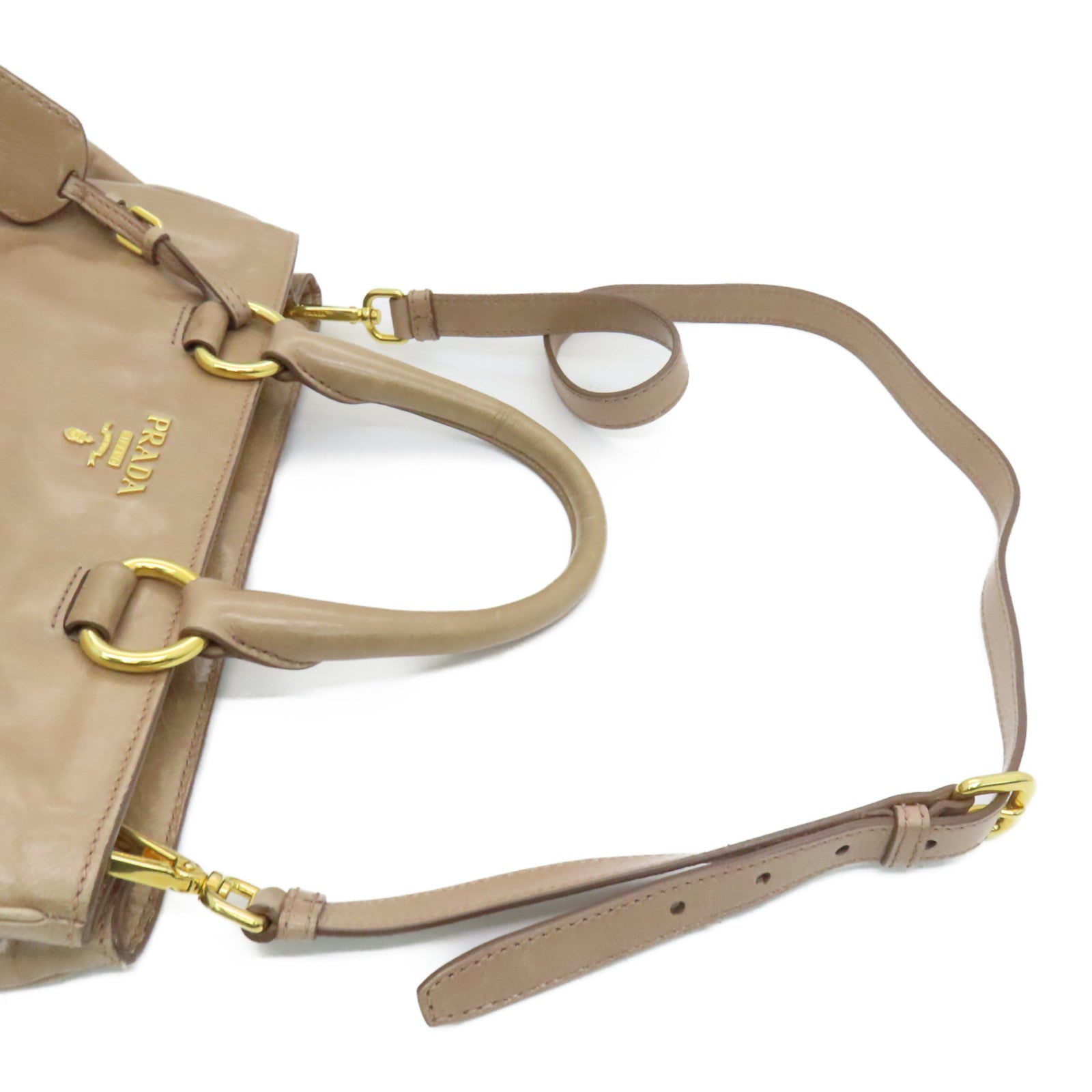 PRADA 牛皮皮革Shoulder Bag金扣手挽肩背两用袋米色
