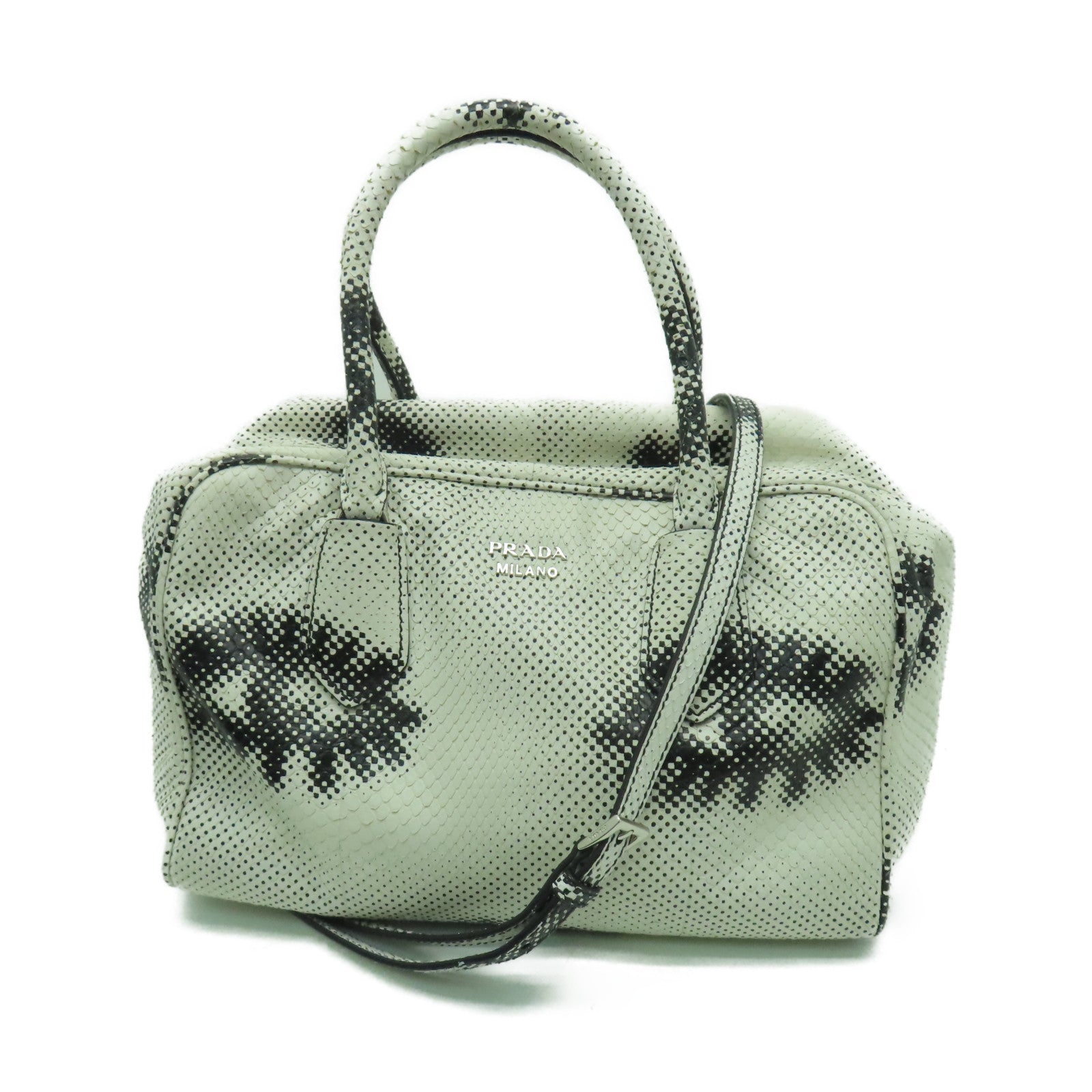 PRADA 蛇皮皮革2 Way Shoulder銀扣手挽肩背兩用袋白色