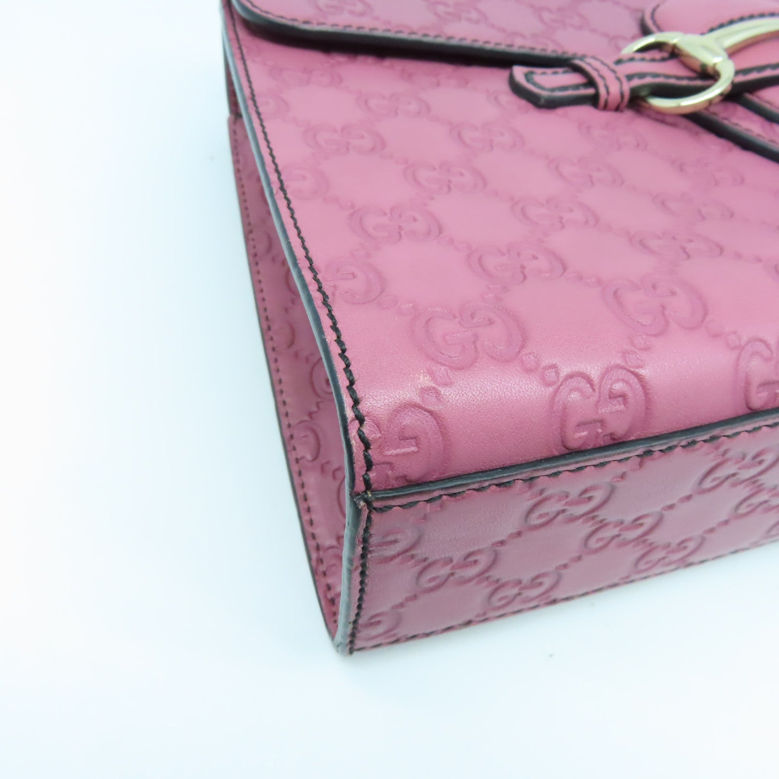 GUCCI 【激減優惠】牛皮皮革Chain Shoulder Bag銀扣肩背袋粉紅色
