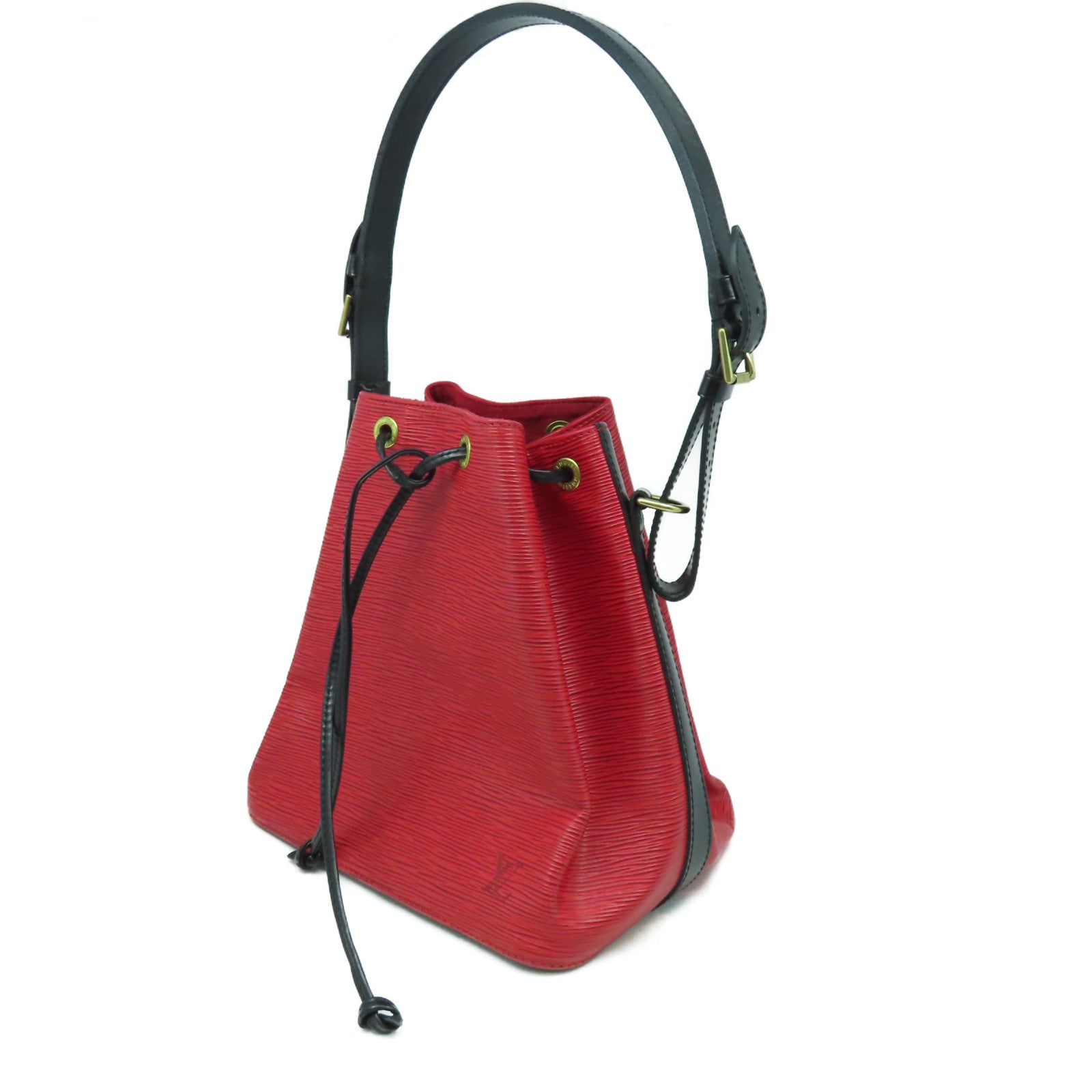 LOUIS VUITTON Epi Petit Noe Bicolor金扣肩背袋紅色/黑色