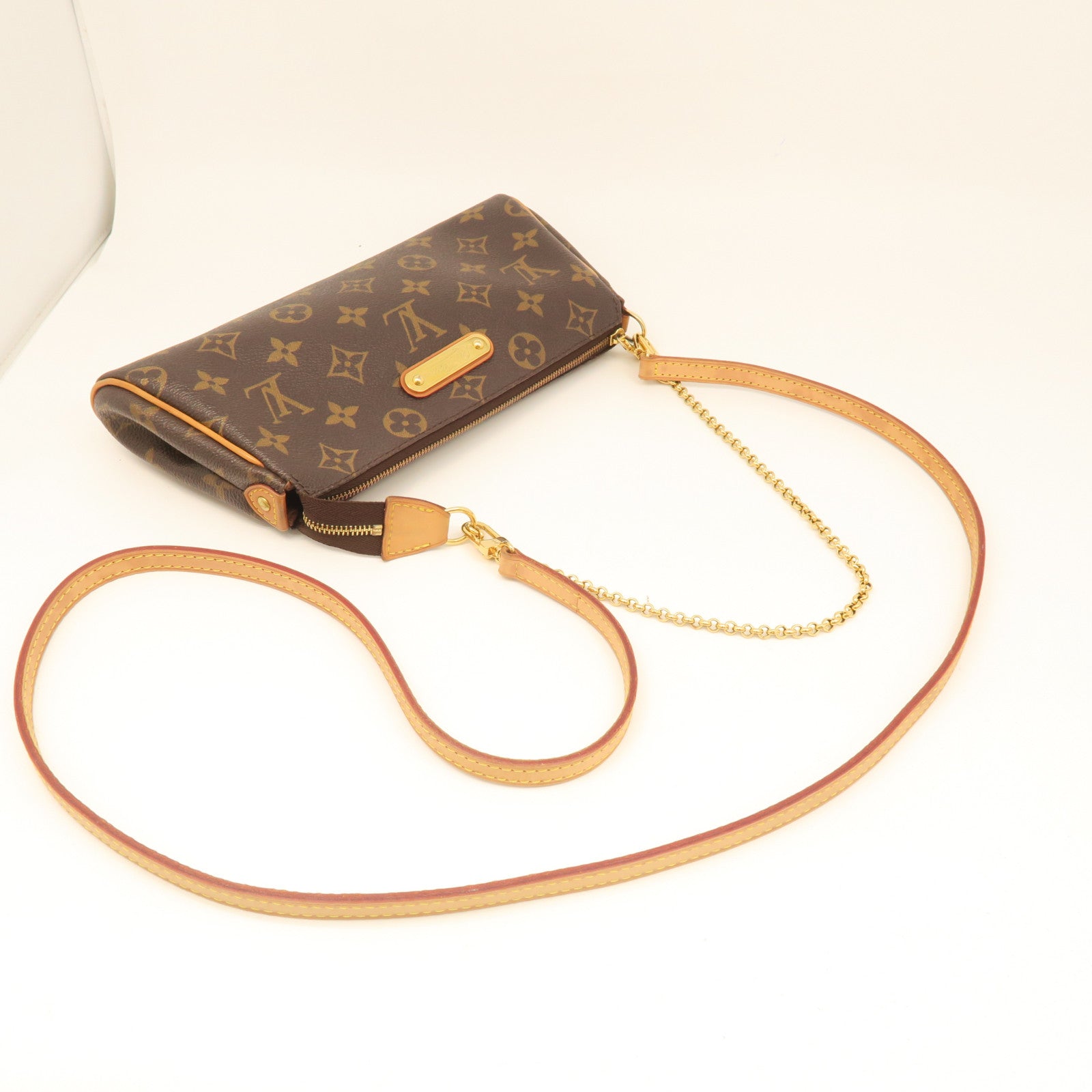 LOUIS VUITTON Monogram Eva Hand Bag Gold Buckle Hand Bag Brown