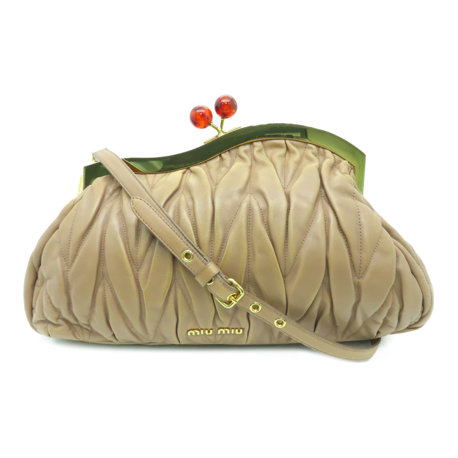Miu Miu Leather Shoulder Bag Gold Buckle Pink