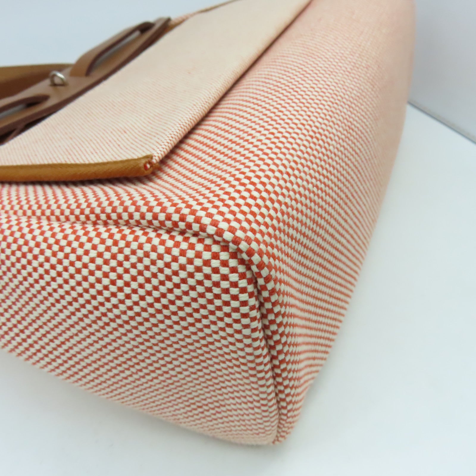HERMES 帆布/皮革Herbag PM銀扣手挽肩背兩用袋Sanguine三文魚色/Fauve太妃色