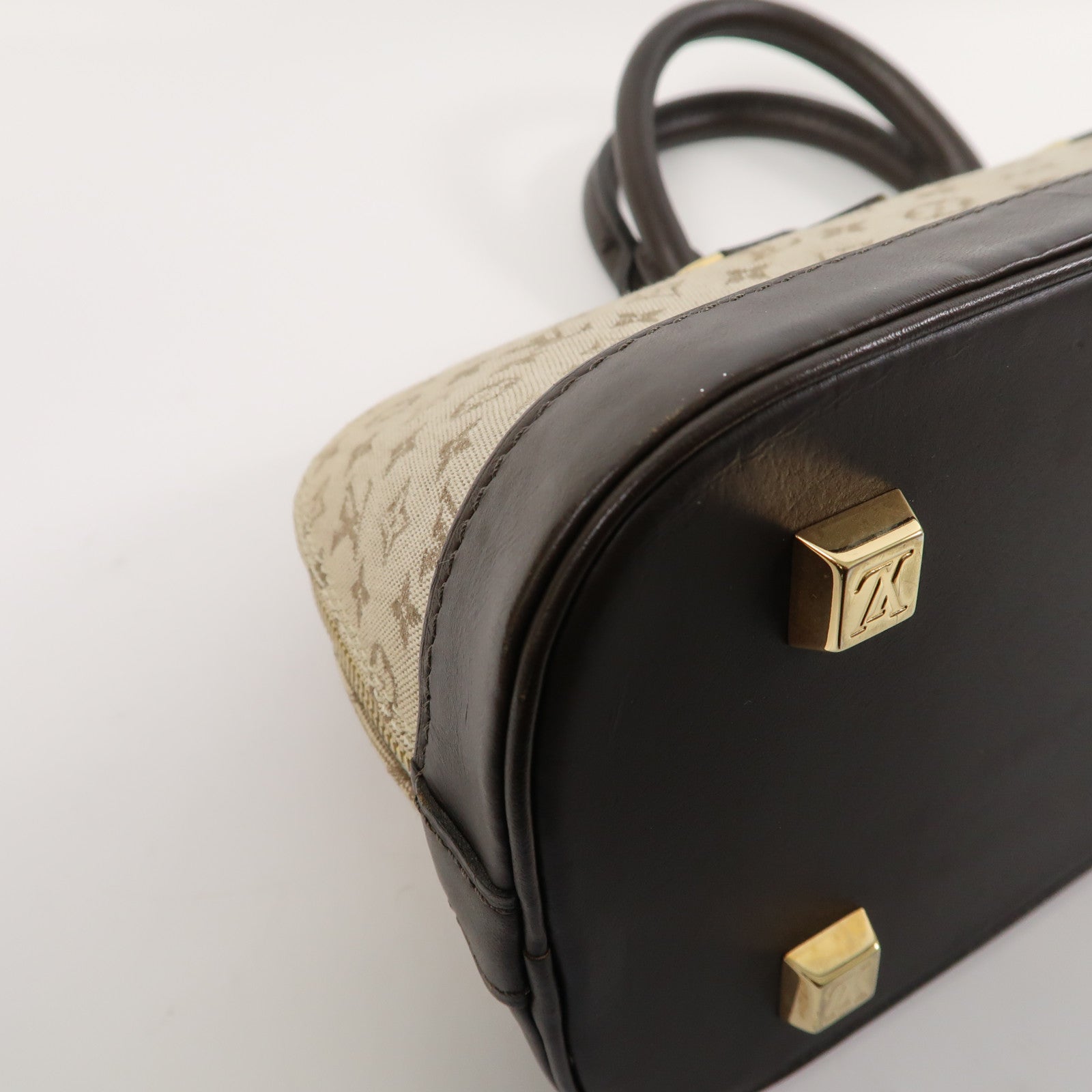 LOUIS VUITTON Monogram Mini Alma Ron金扣手挽袋米色/啡色