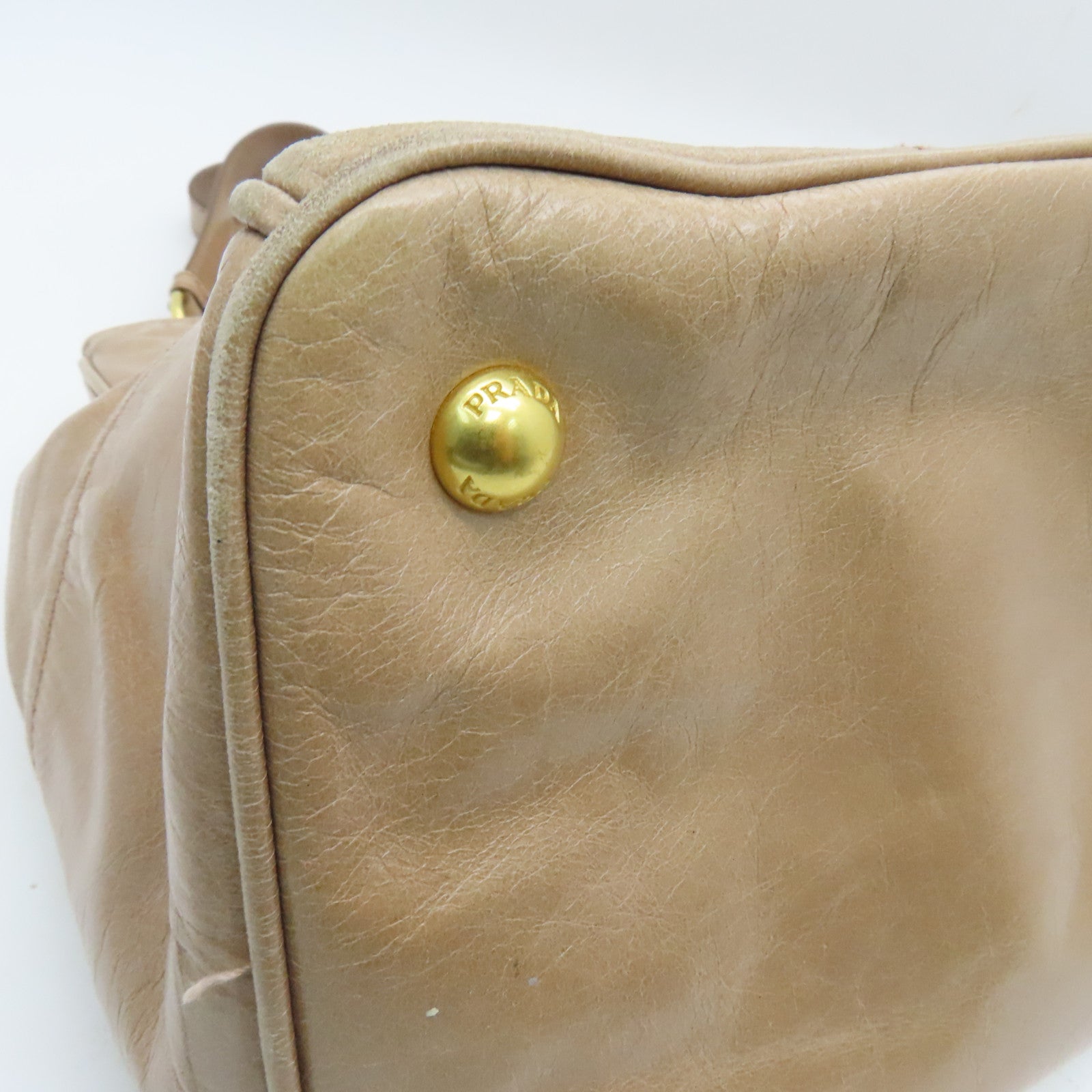 PRADA 牛皮皮革Shoulder Bag金扣手挽肩背两用袋米色