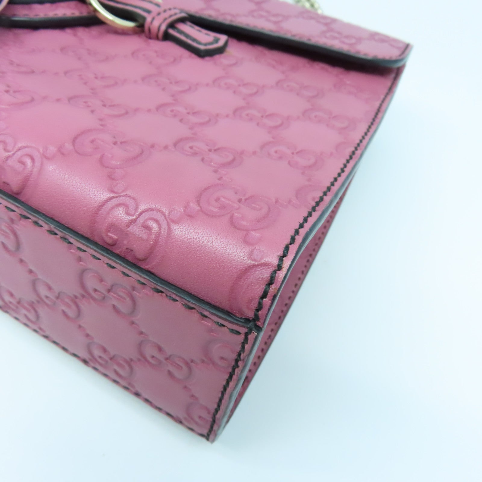 GUCCI 【激減優惠】牛皮皮革Chain Shoulder Bag銀扣肩背袋粉紅色