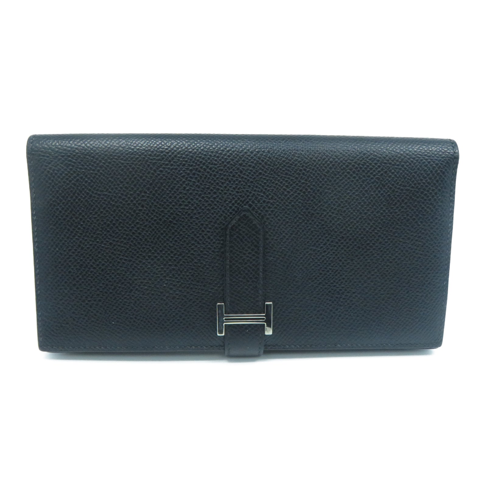 HERMES Epsom皮革Bearn Bi-Fold銀扣長錢包黑色