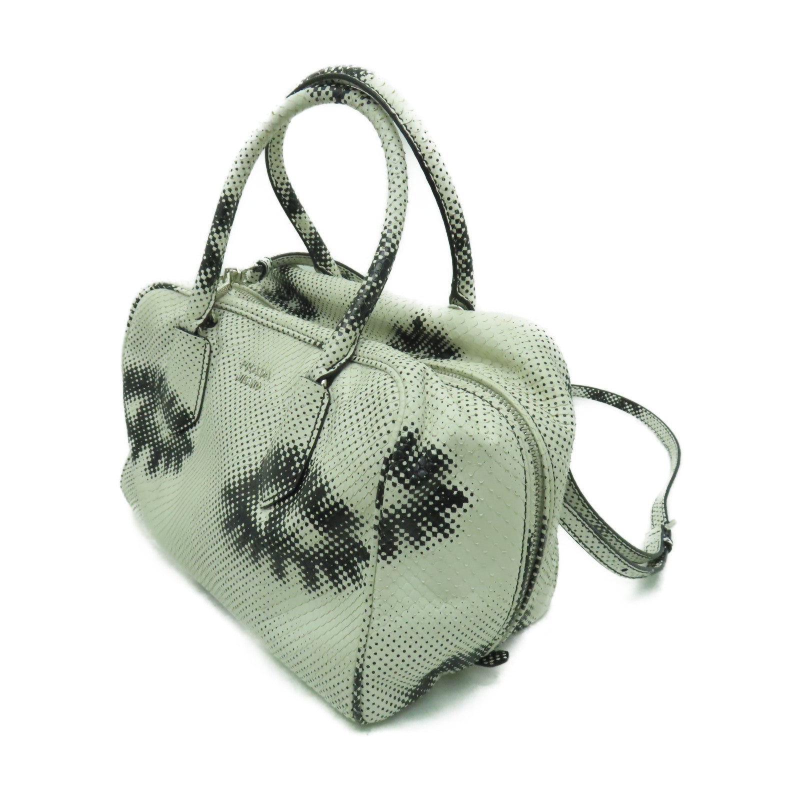 PRADA 蛇皮皮革2 Way Shoulder銀扣手挽肩背兩用袋白色