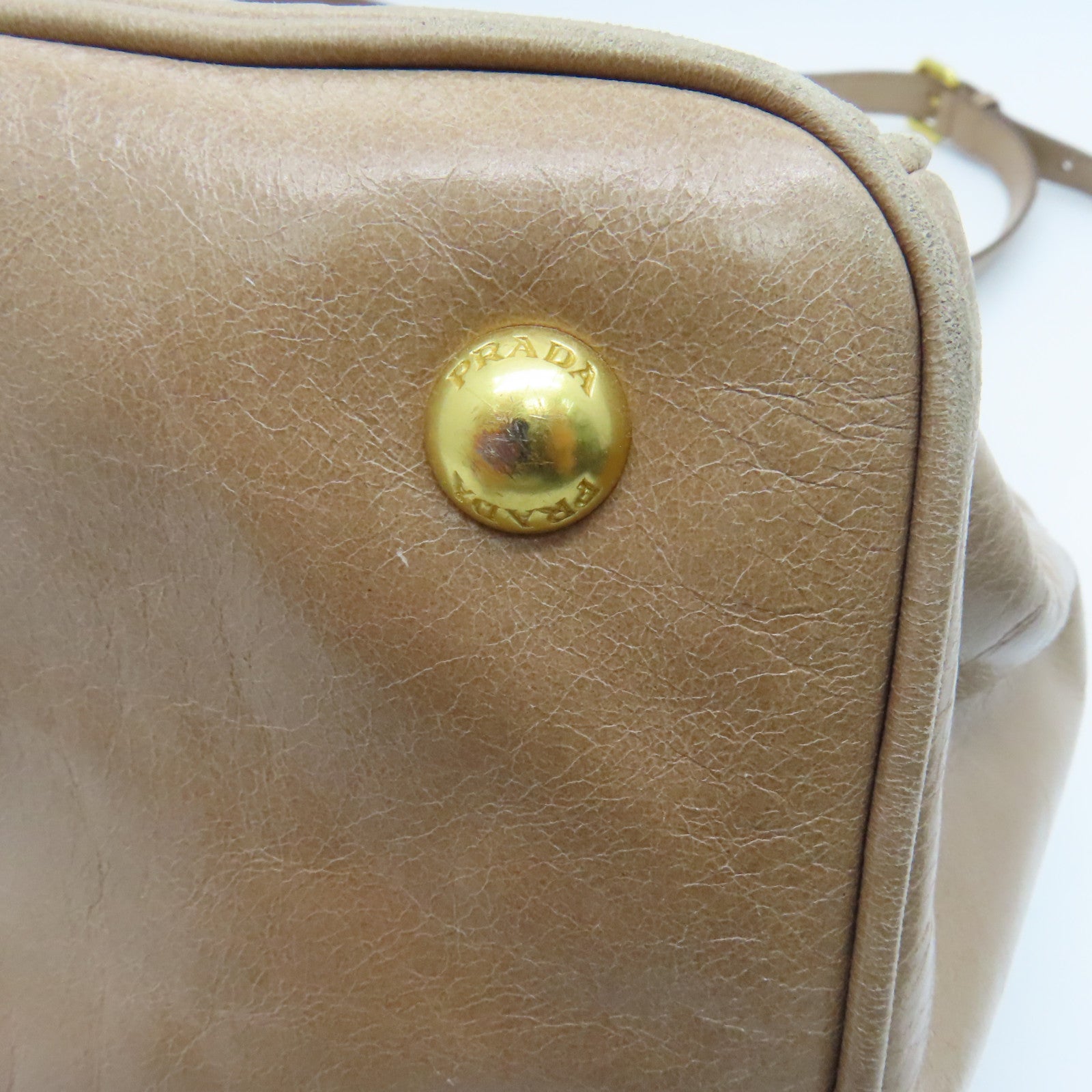 PRADA 牛皮皮革Shoulder Bag金扣手挽肩背两用袋米色