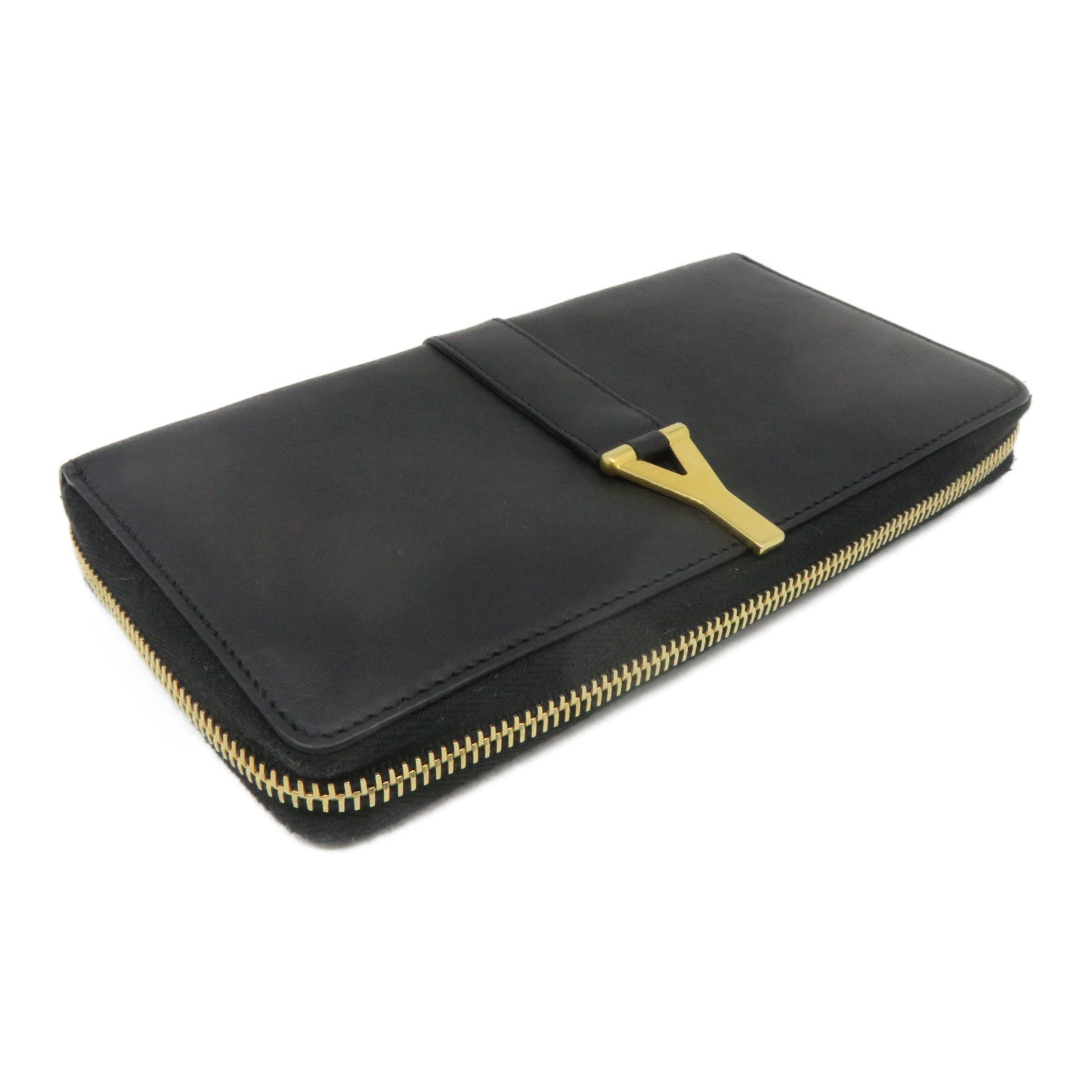 YVES SAINT LAURENT 【激減優惠】牛皮皮革Long Wallet金扣長錢包黑色