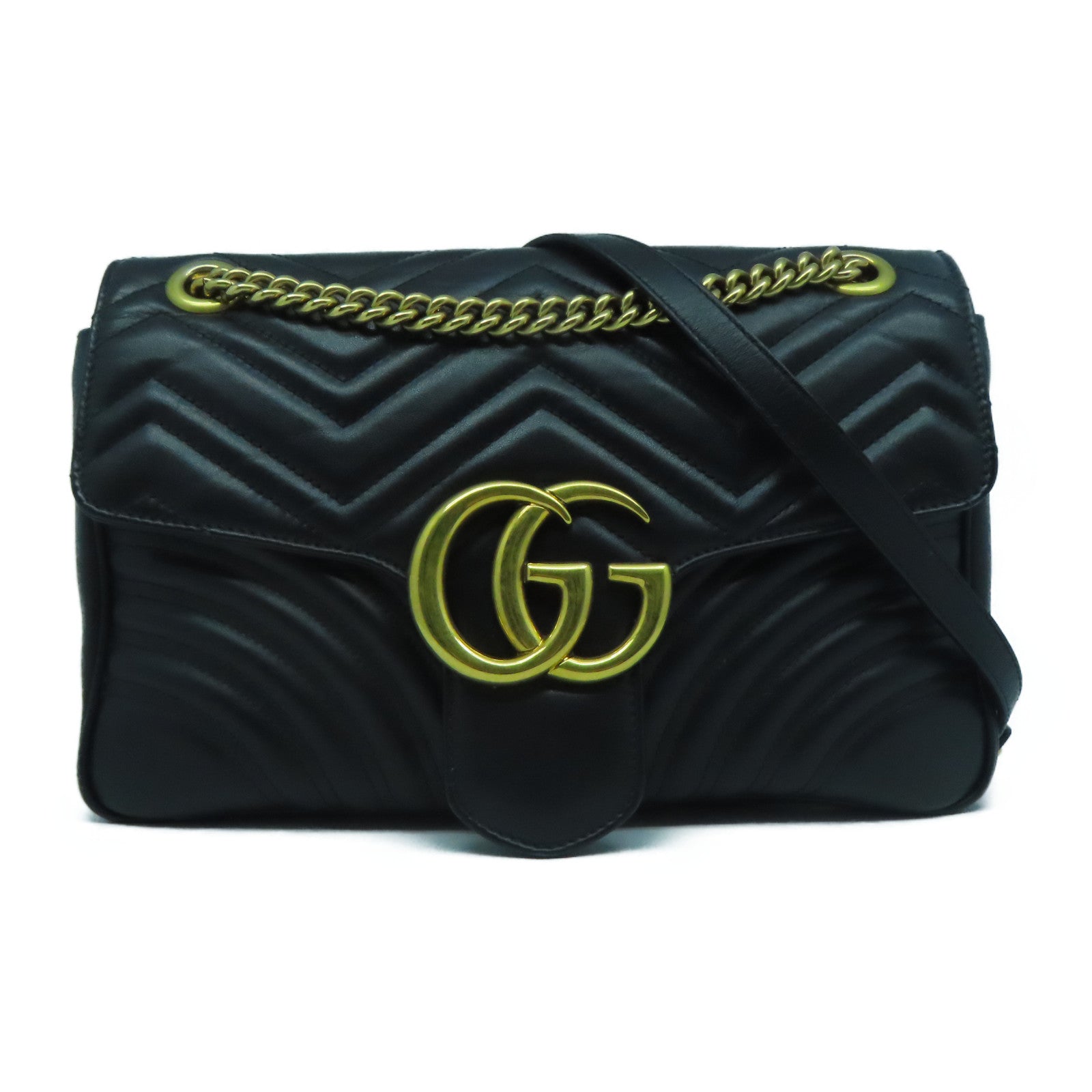 GUCCI 牛皮皮革GG Marmont金扣肩背袋黑色