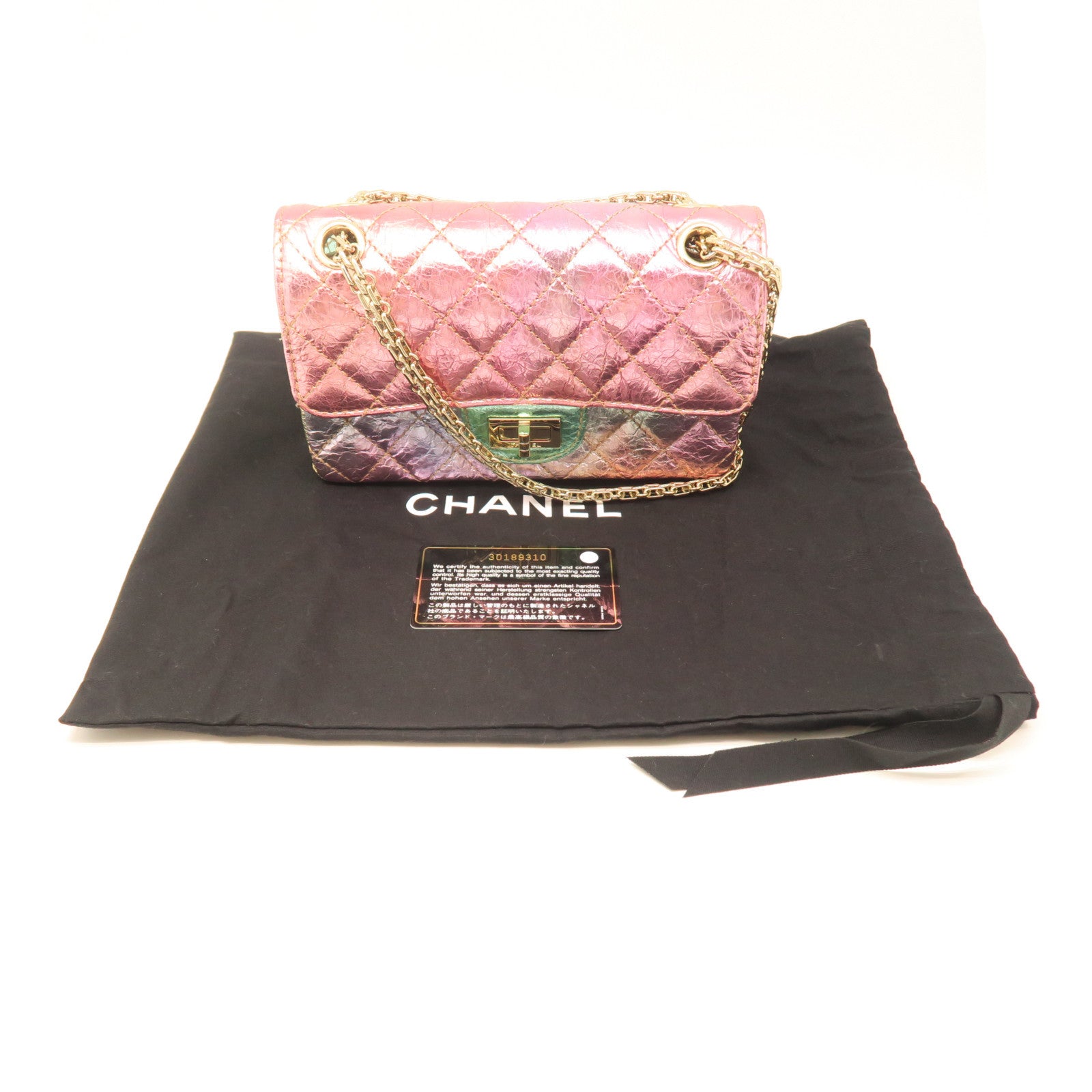 CHANEL Diamond Calfskin Leather 2.55 Mini Gold Buckle Chain Shoulder Bag Pink/Multicolor