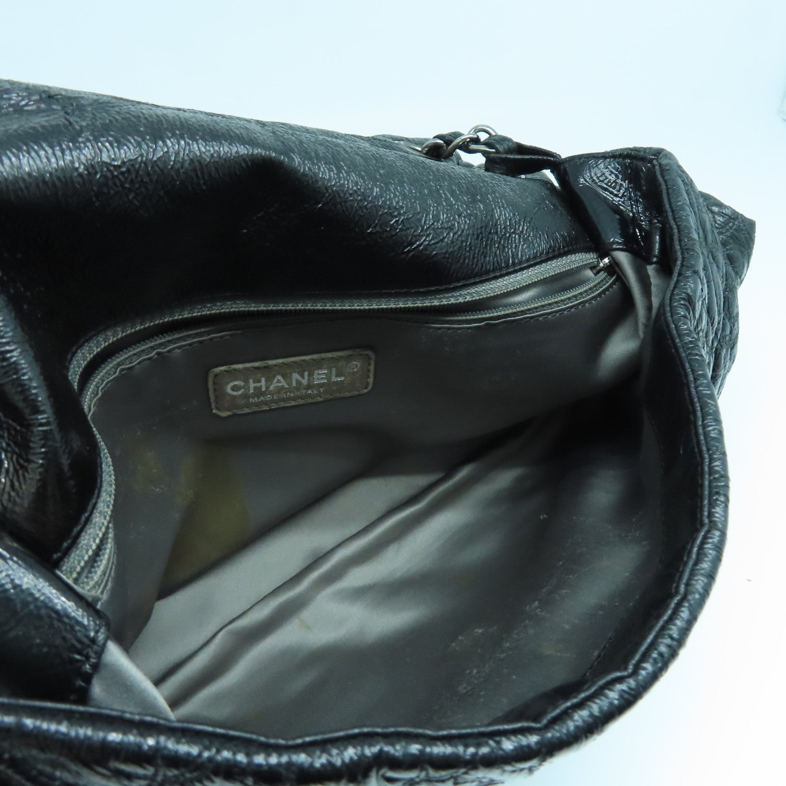 CHANEL Leather Chain Shoulder Silver Buckle Shoulder Bag Black