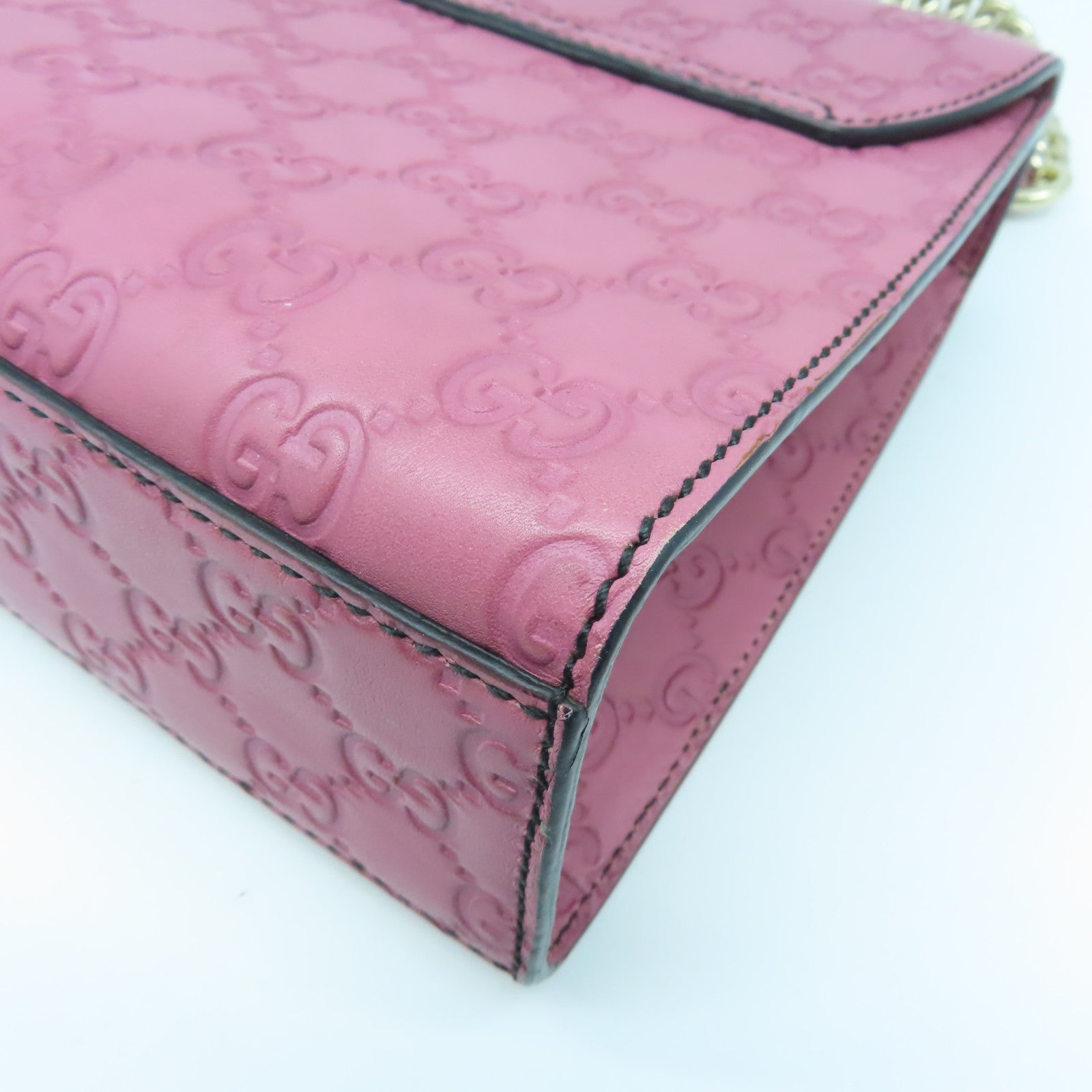 GUCCI 【激減優惠】牛皮皮革Chain Shoulder Bag銀扣肩背袋粉紅色