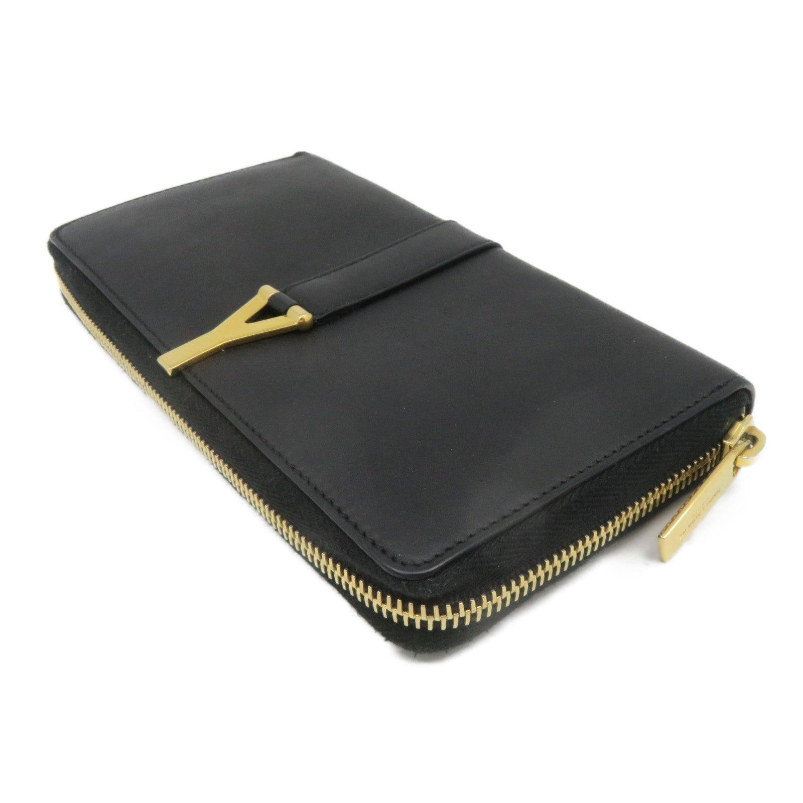 YVES SAINT LAURENT 【激減優惠】牛皮皮革Long Wallet金扣長錢包黑色