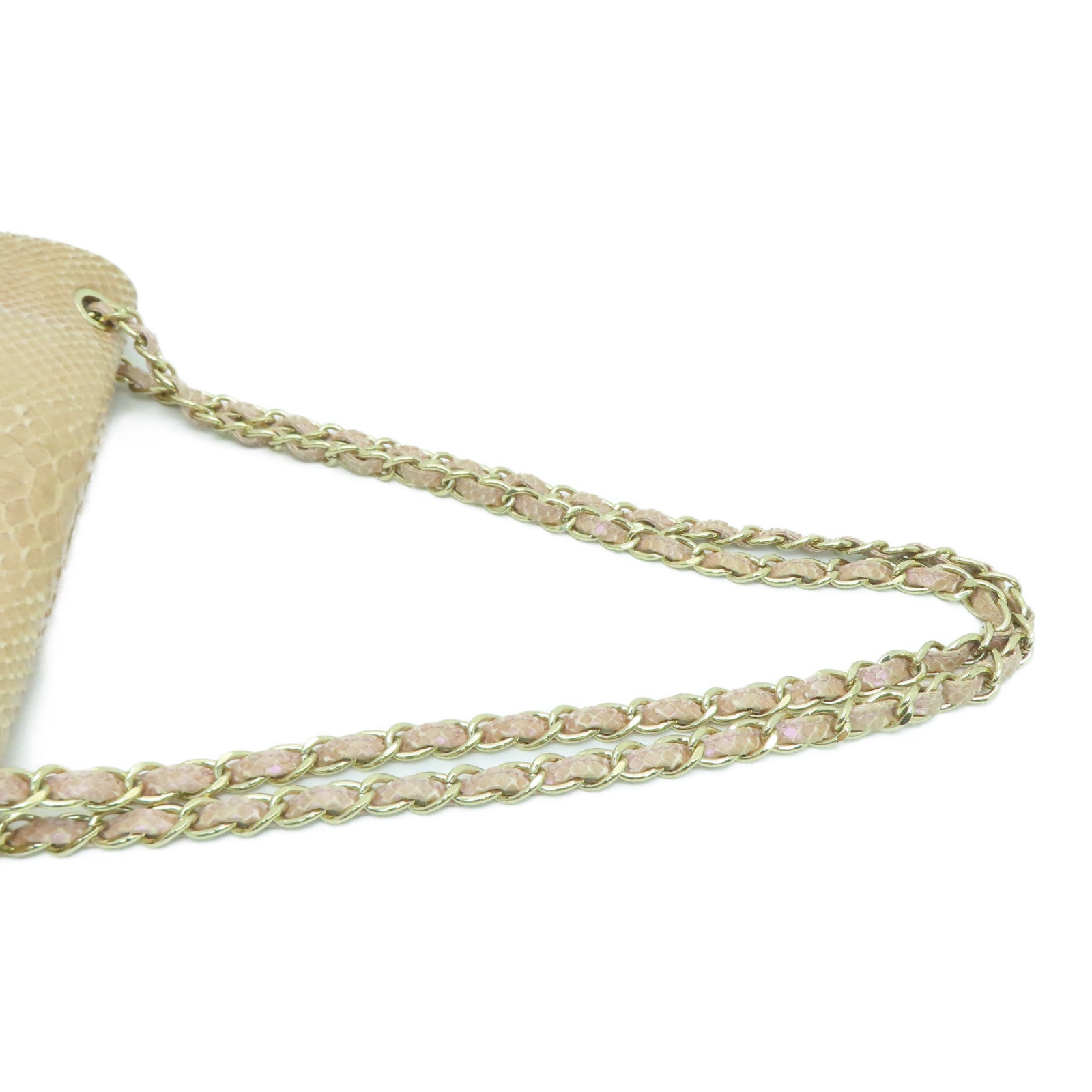 CHANEL 蛇皮皮革Chain Shoulder金扣鏈帶肩背袋粉紅色