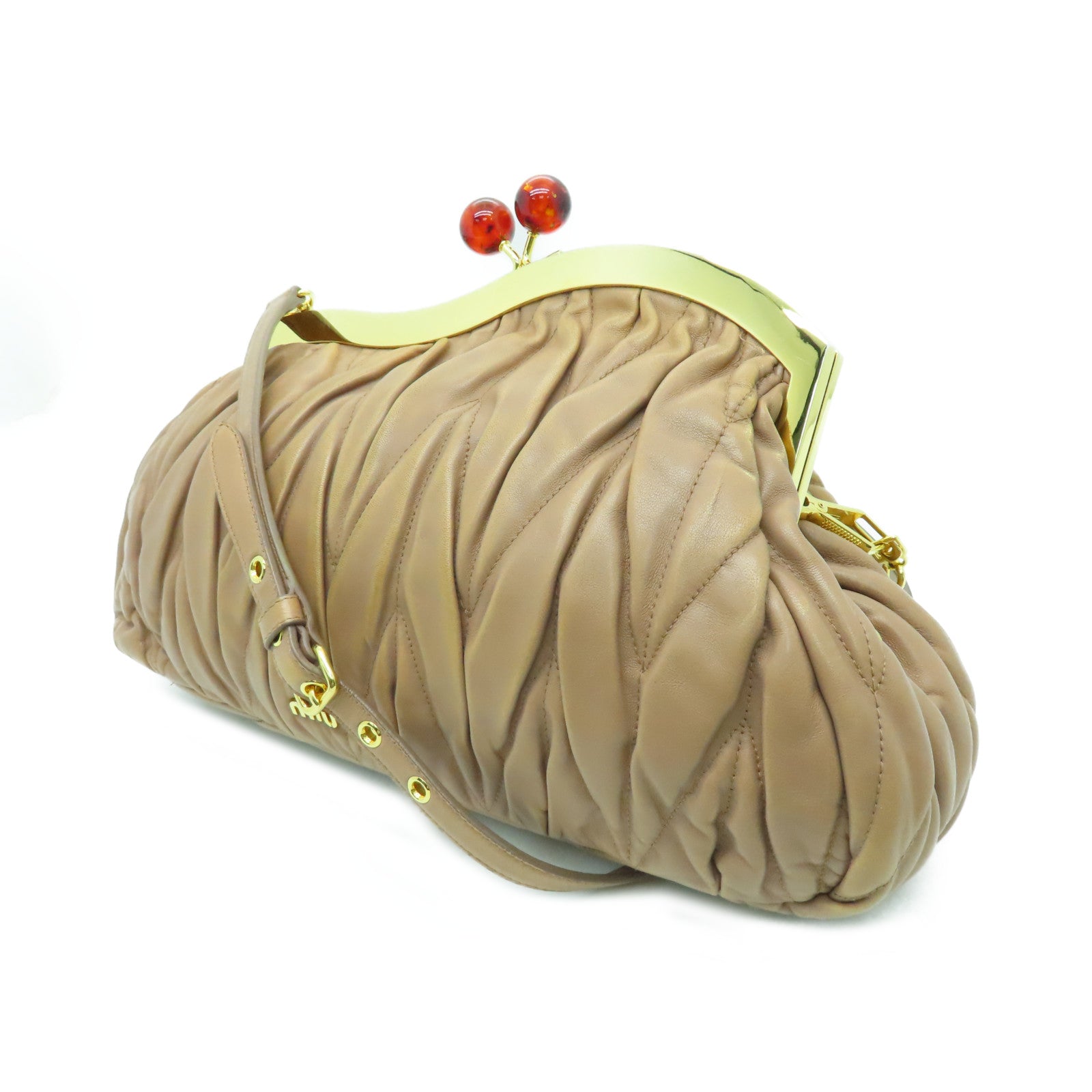 Miu Miu Leather Shoulder Bag Gold Buckle Pink