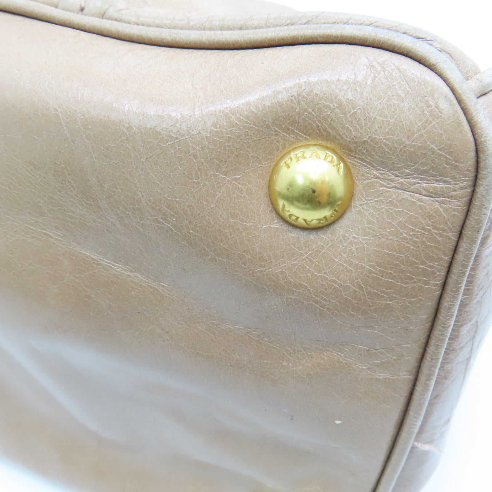 PRADA 牛皮皮革Shoulder Bag金扣手挽肩背两用袋米色