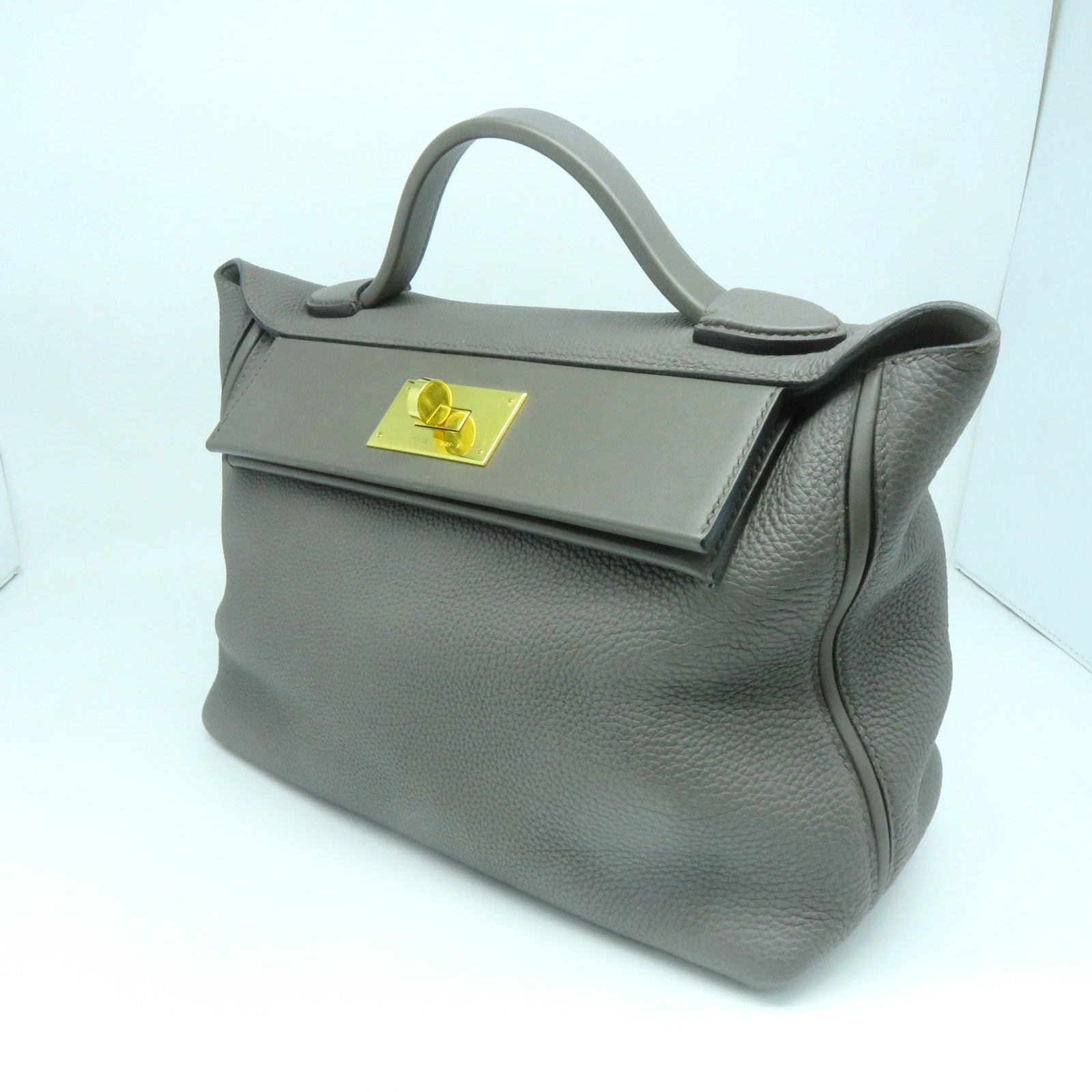 HERMES Clemence皮革24/24 29CM金扣手挽肩背兩用袋錫灰色