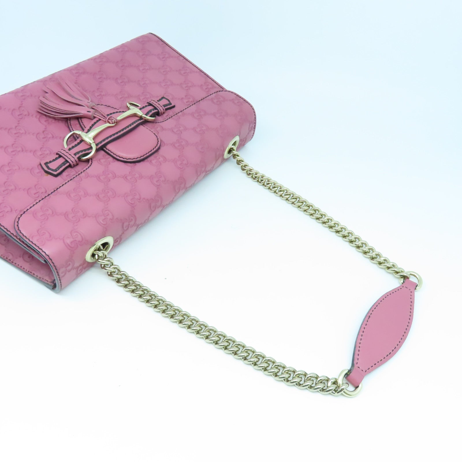GUCCI 【激減優惠】牛皮皮革Chain Shoulder Bag銀扣肩背袋粉紅色