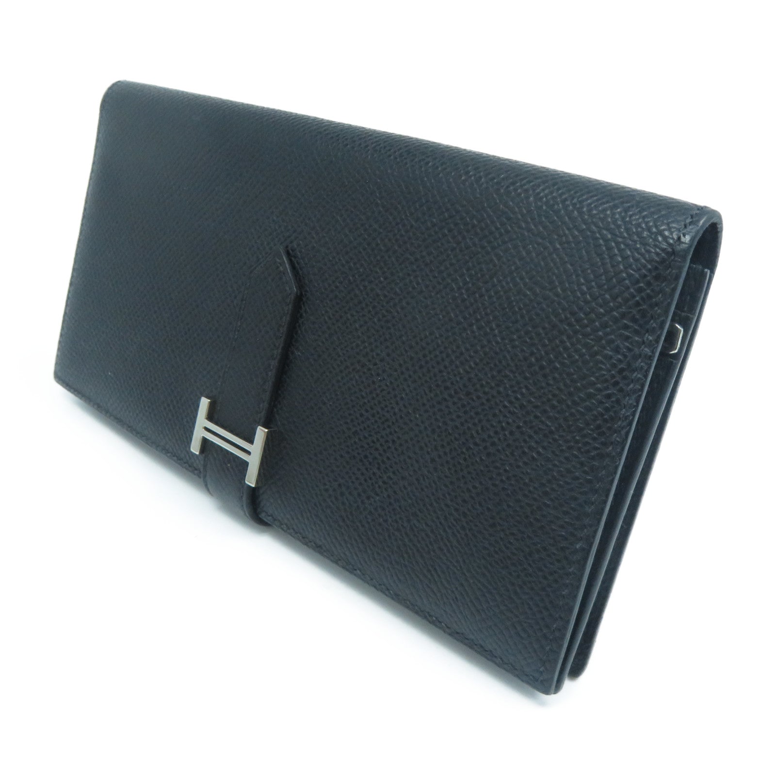 HERMES Epsom皮革Bearn Bi-Fold銀扣長錢包黑色