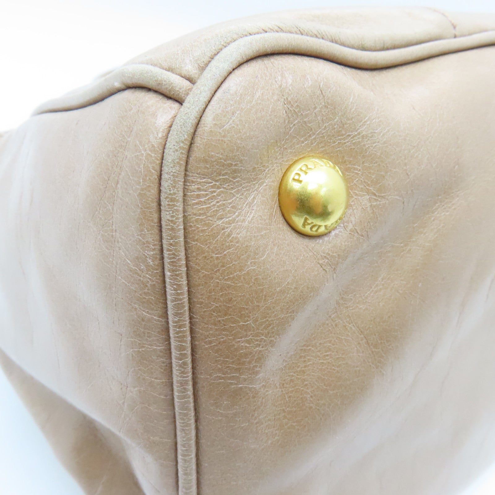 PRADA 牛皮皮革Shoulder Bag金扣手挽肩背两用袋米色