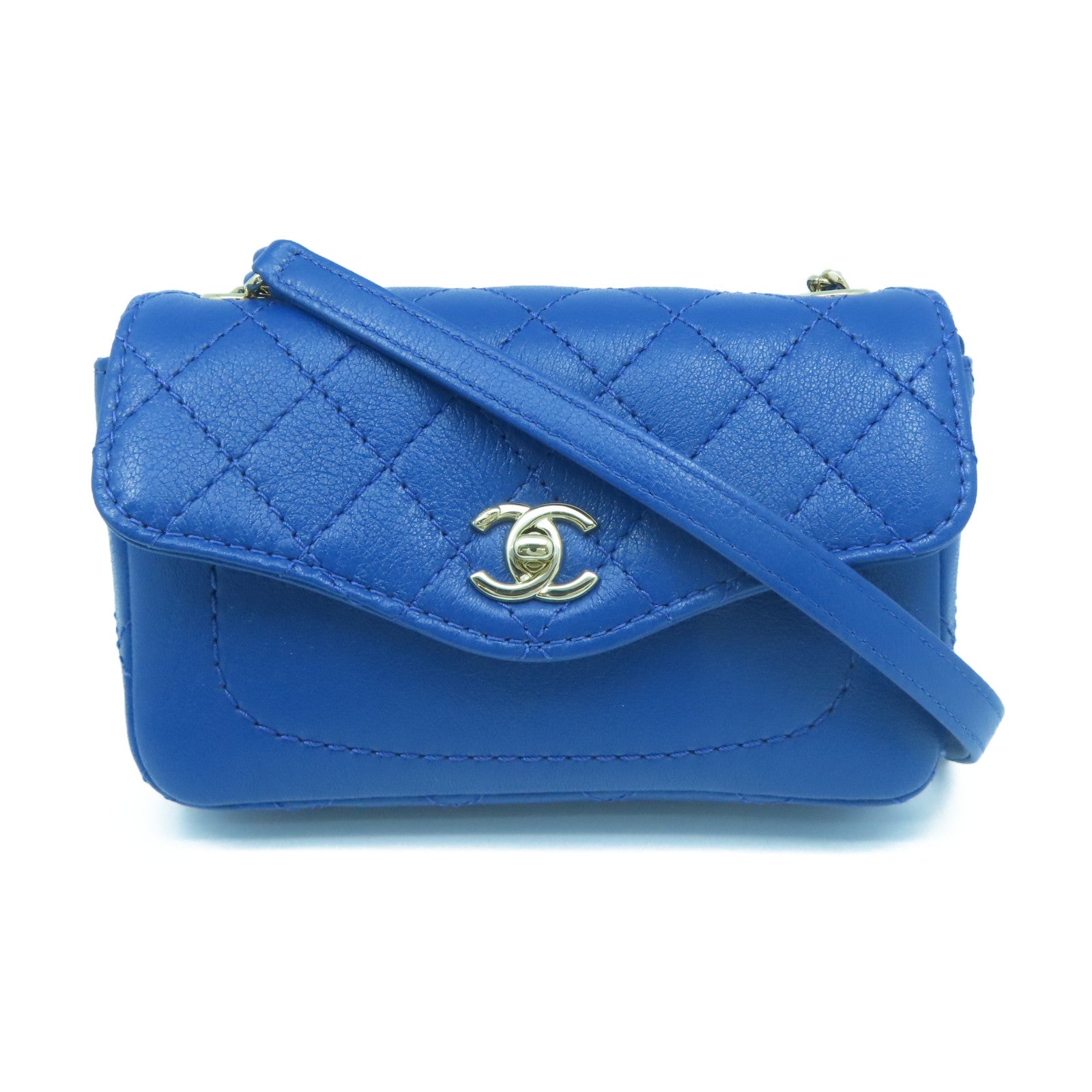 CHANEL rhombic cowhide leather Chain Shoulder gold buckle chain shoulder bag blue