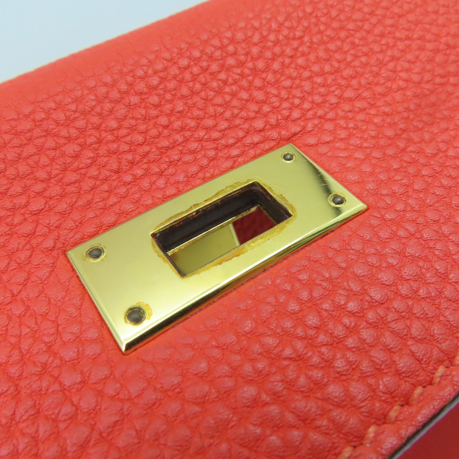 HERMES Togo皮革Kelly 28金扣手挽肩背兩用袋螢光橘