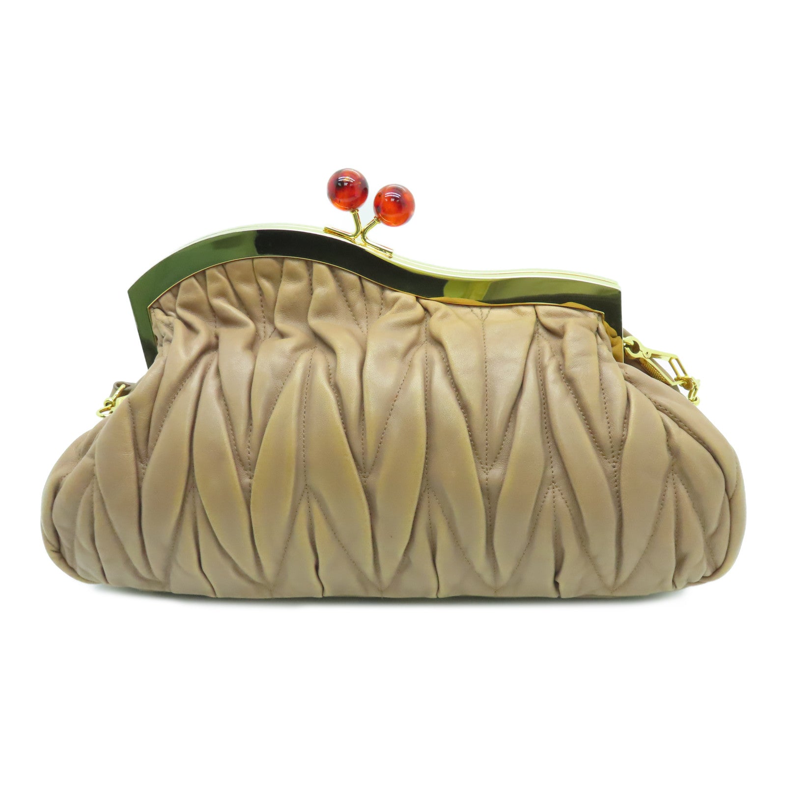Miu Miu Leather Shoulder Bag Gold Buckle Pink