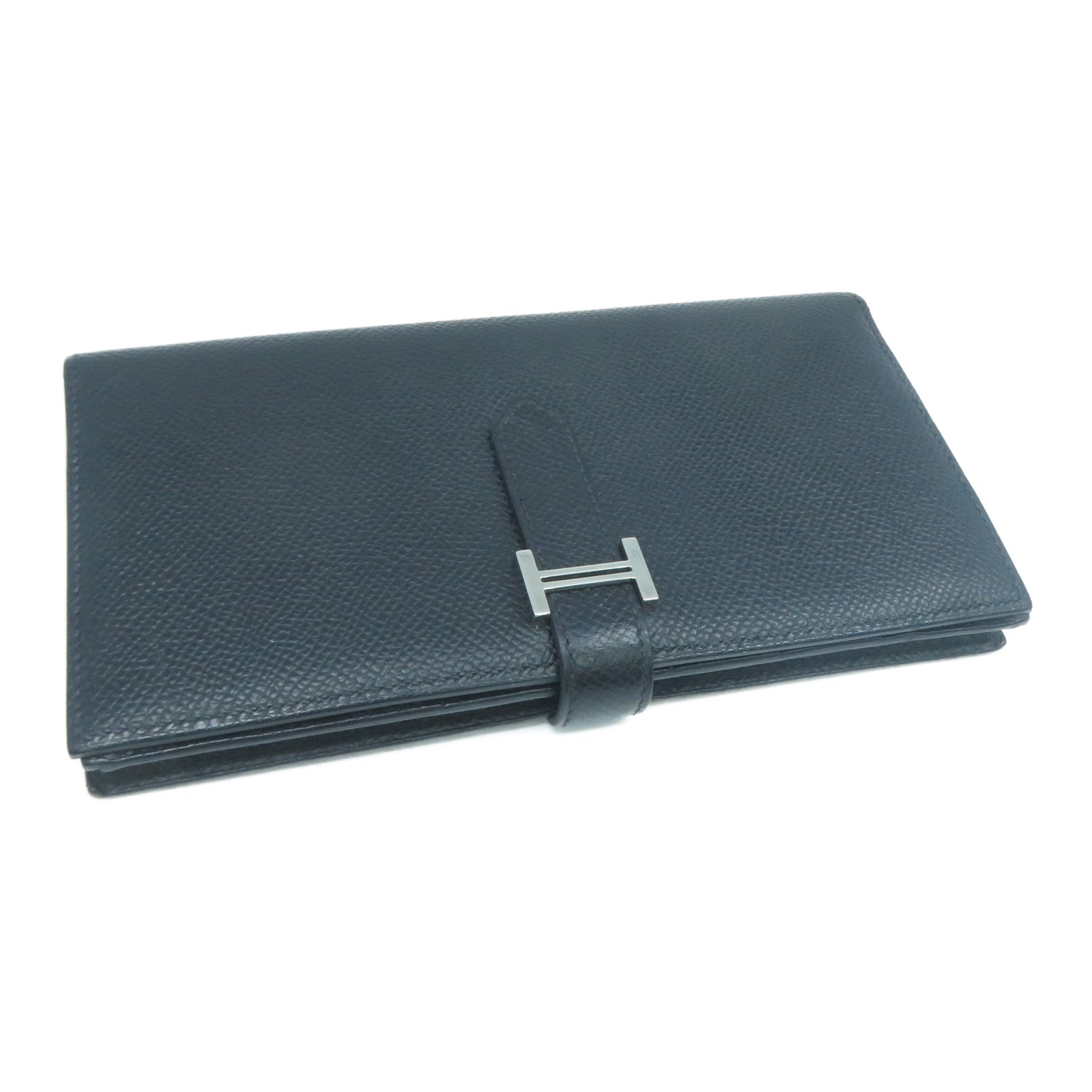 HERMES Epsom皮革Bearn Bi-Fold銀扣長錢包黑色