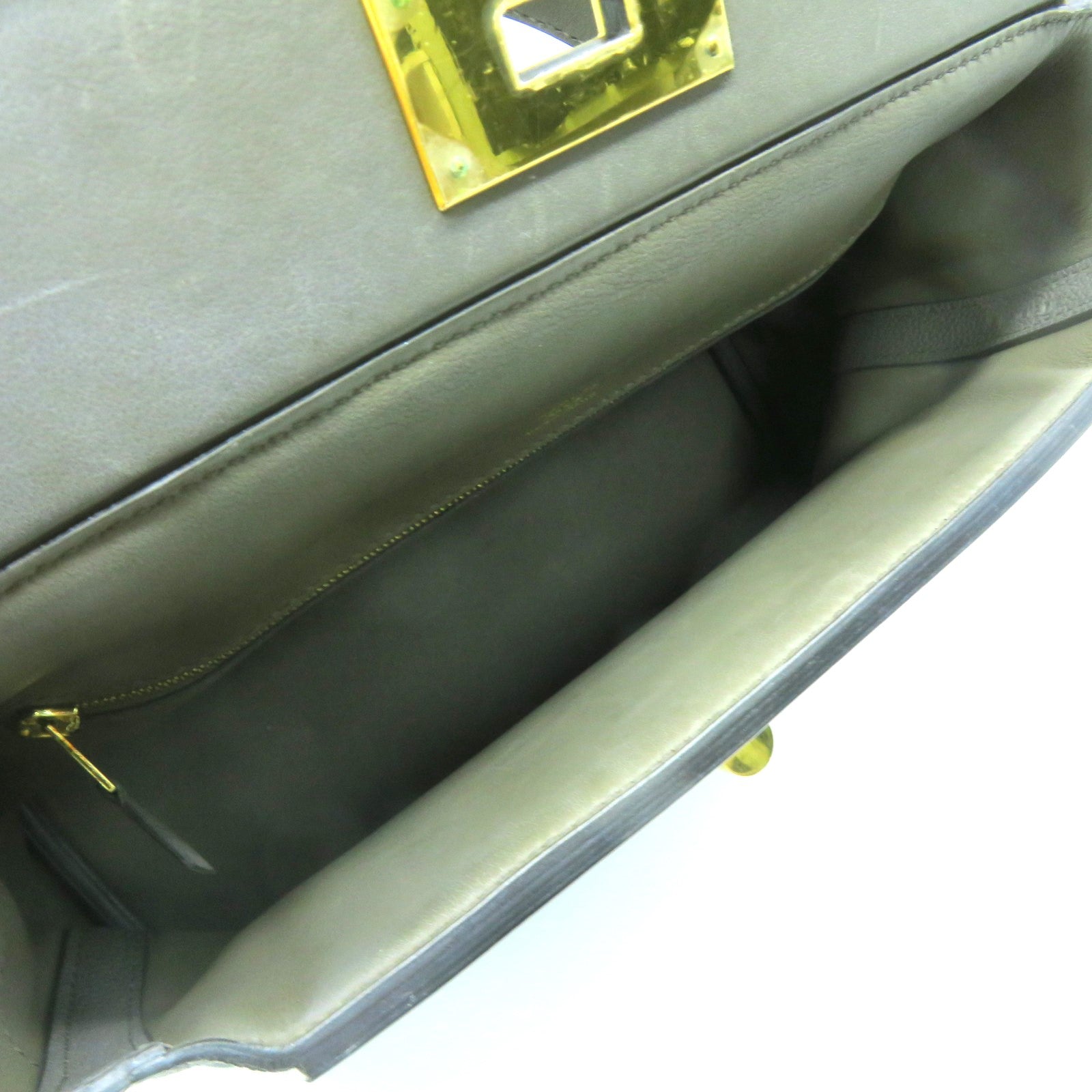HERMES Clemence皮革24/24 29CM金扣手挽肩背兩用袋錫灰色