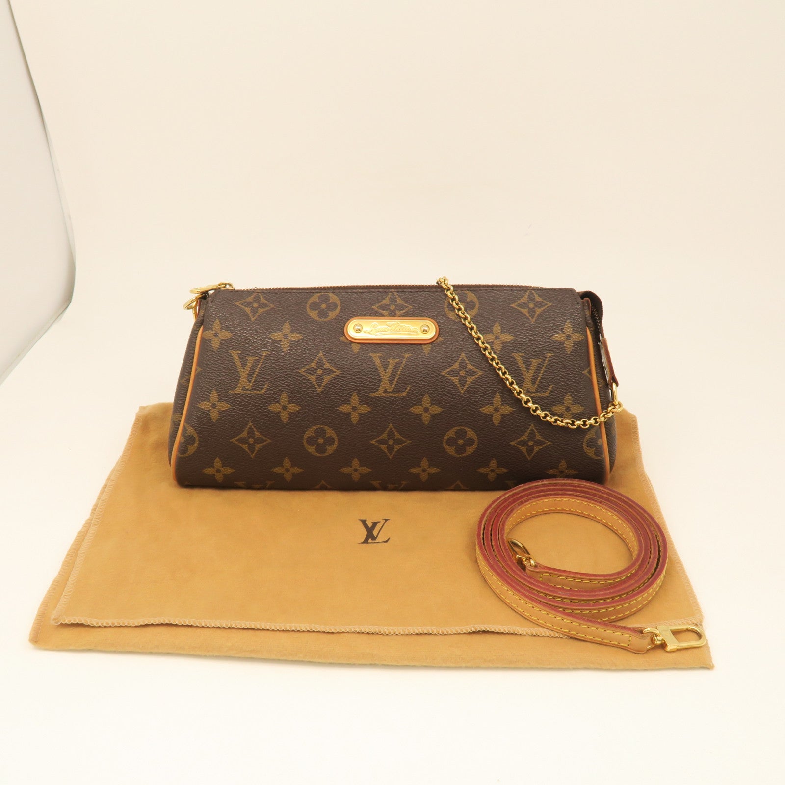 LOUIS VUITTON Monogram Eva Hand Bag Gold Buckle Hand Bag Brown