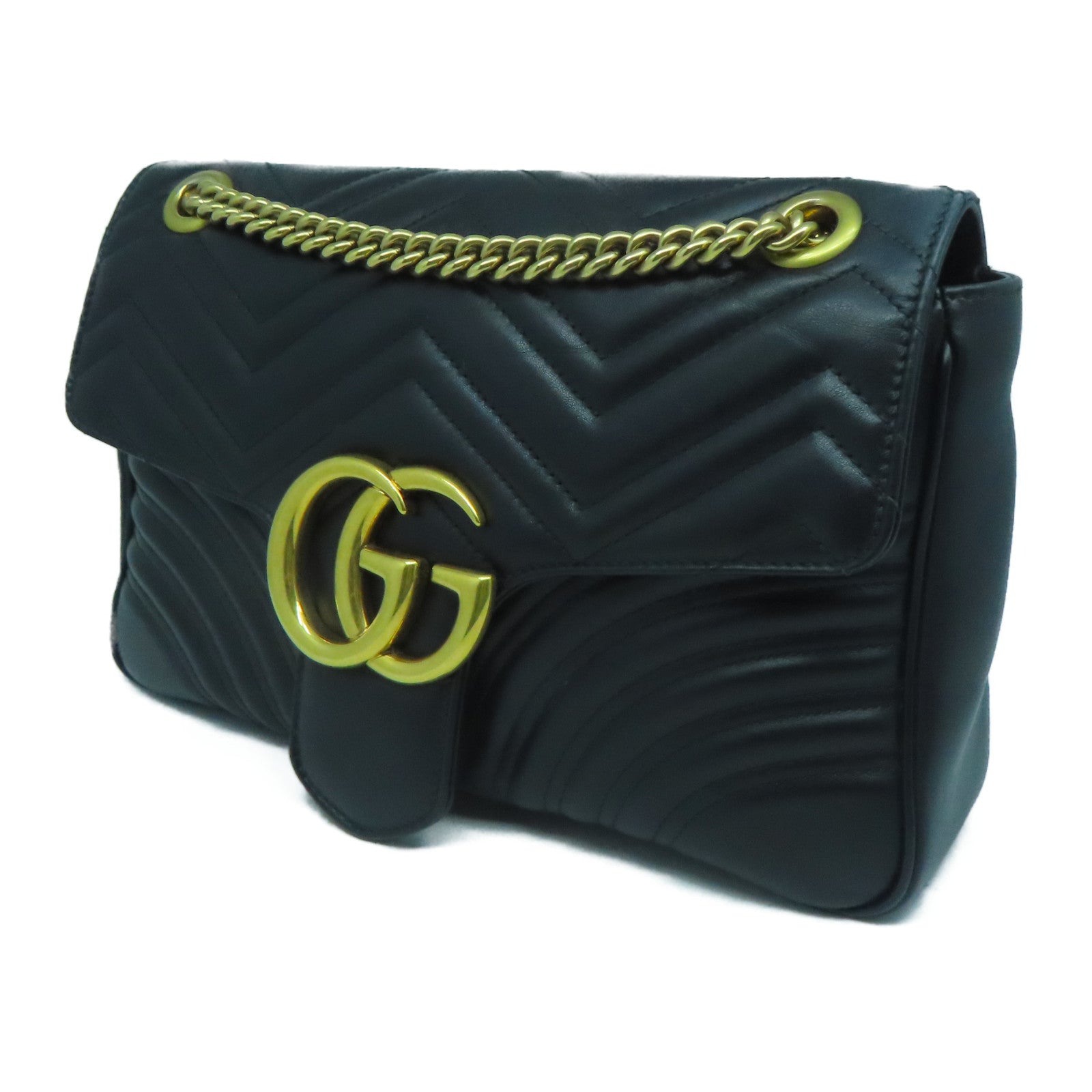 GUCCI 牛皮皮革GG Marmont金扣肩背袋黑色