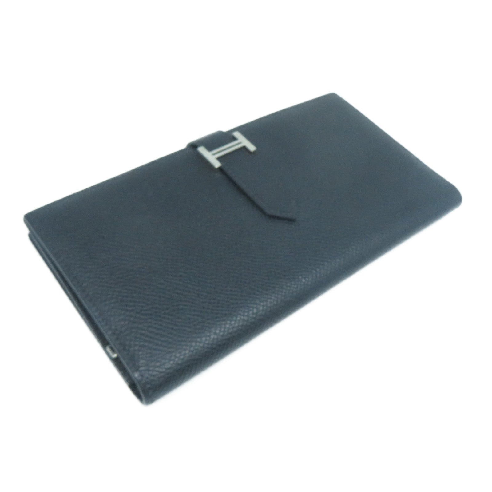 HERMES Epsom皮革Bearn Bi-Fold銀扣長錢包黑色