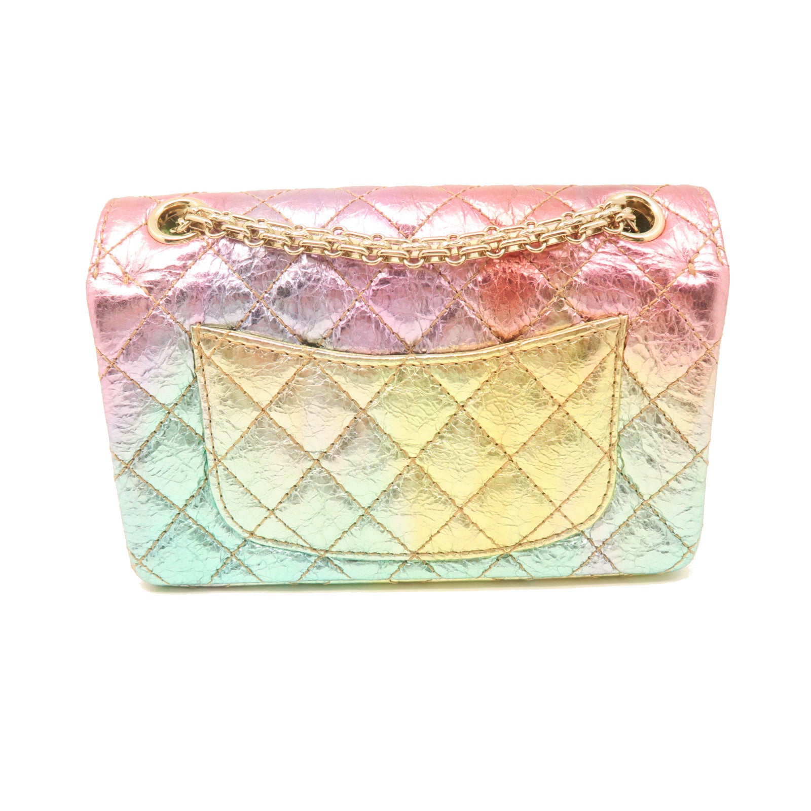 CHANEL Diamond Calfskin Leather 2.55 Mini Gold Buckle Chain Shoulder Bag Pink/Multicolor