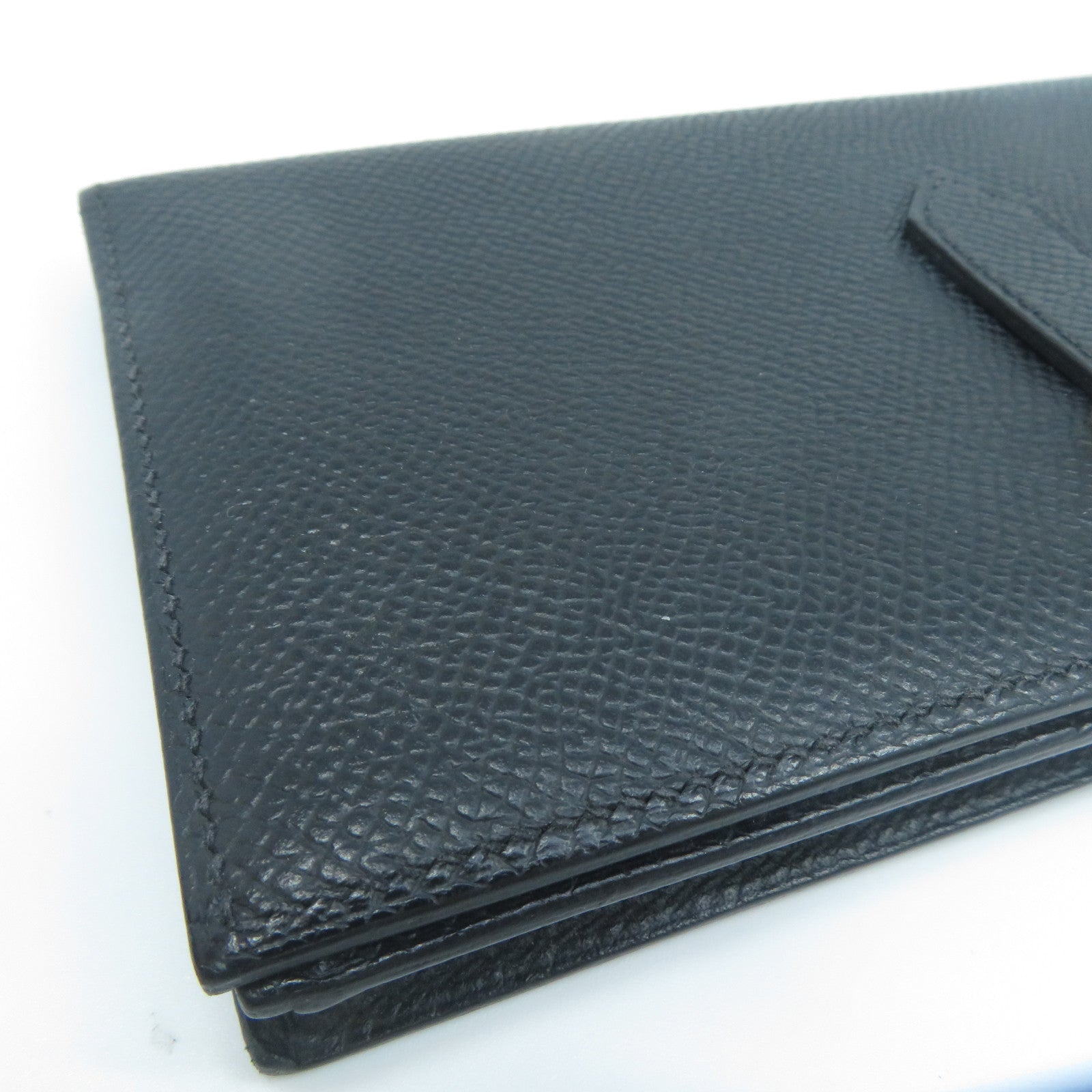 HERMES Epsom皮革Bearn Bi-Fold銀扣長錢包黑色