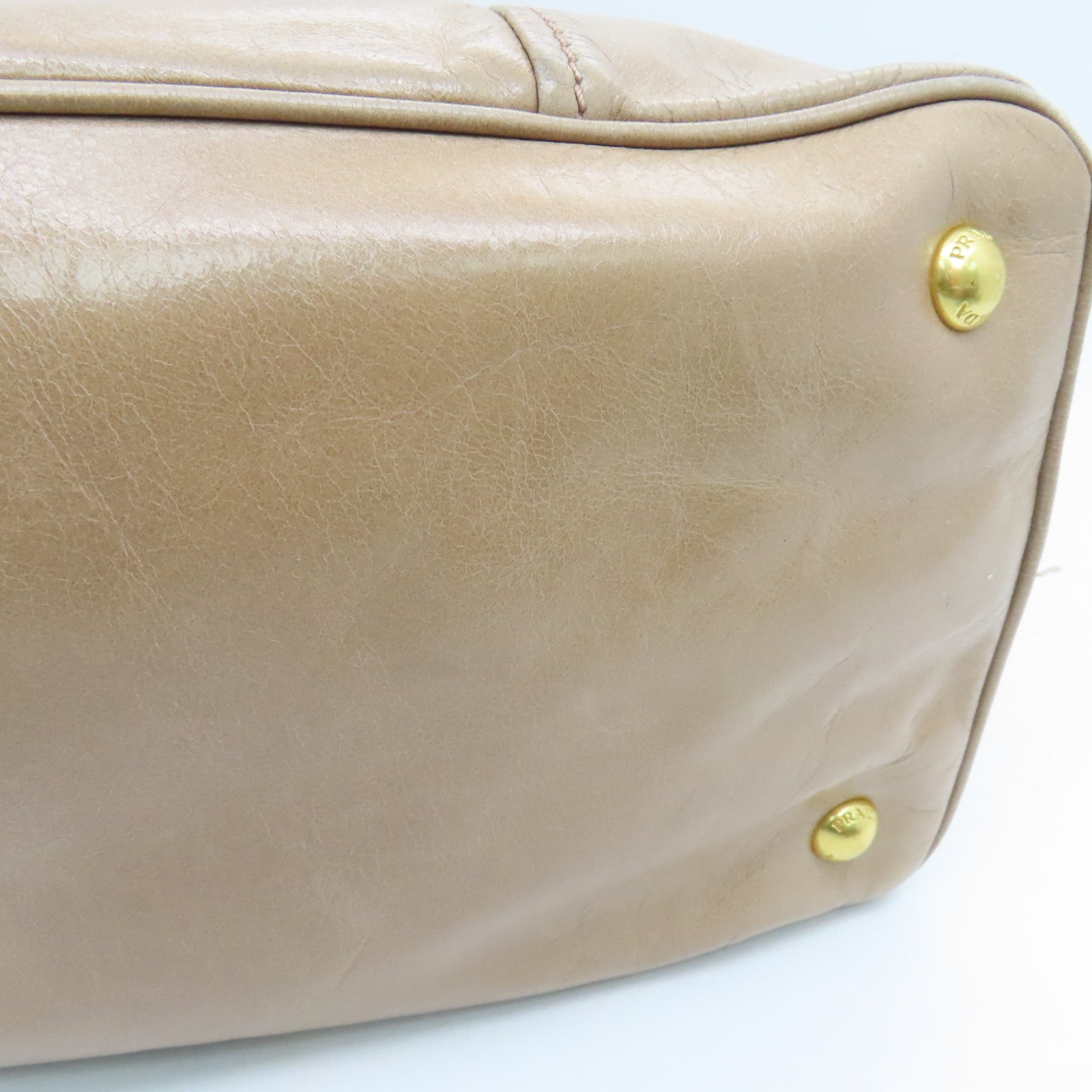 PRADA 牛皮皮革Shoulder Bag金扣手挽肩背两用袋米色