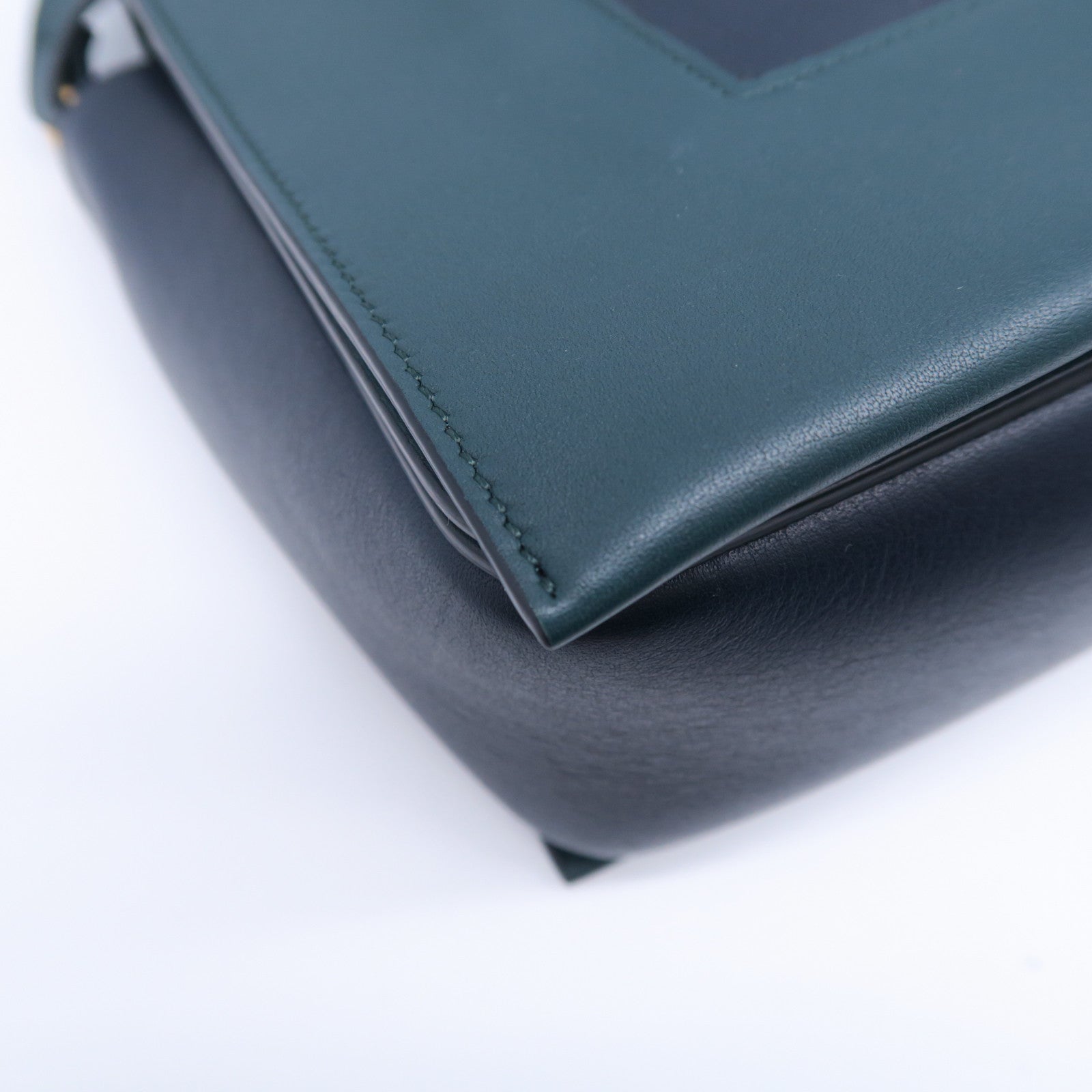 CELINE 牛皮皮革Frame Bag金扣肩背袋深藍色/綠色