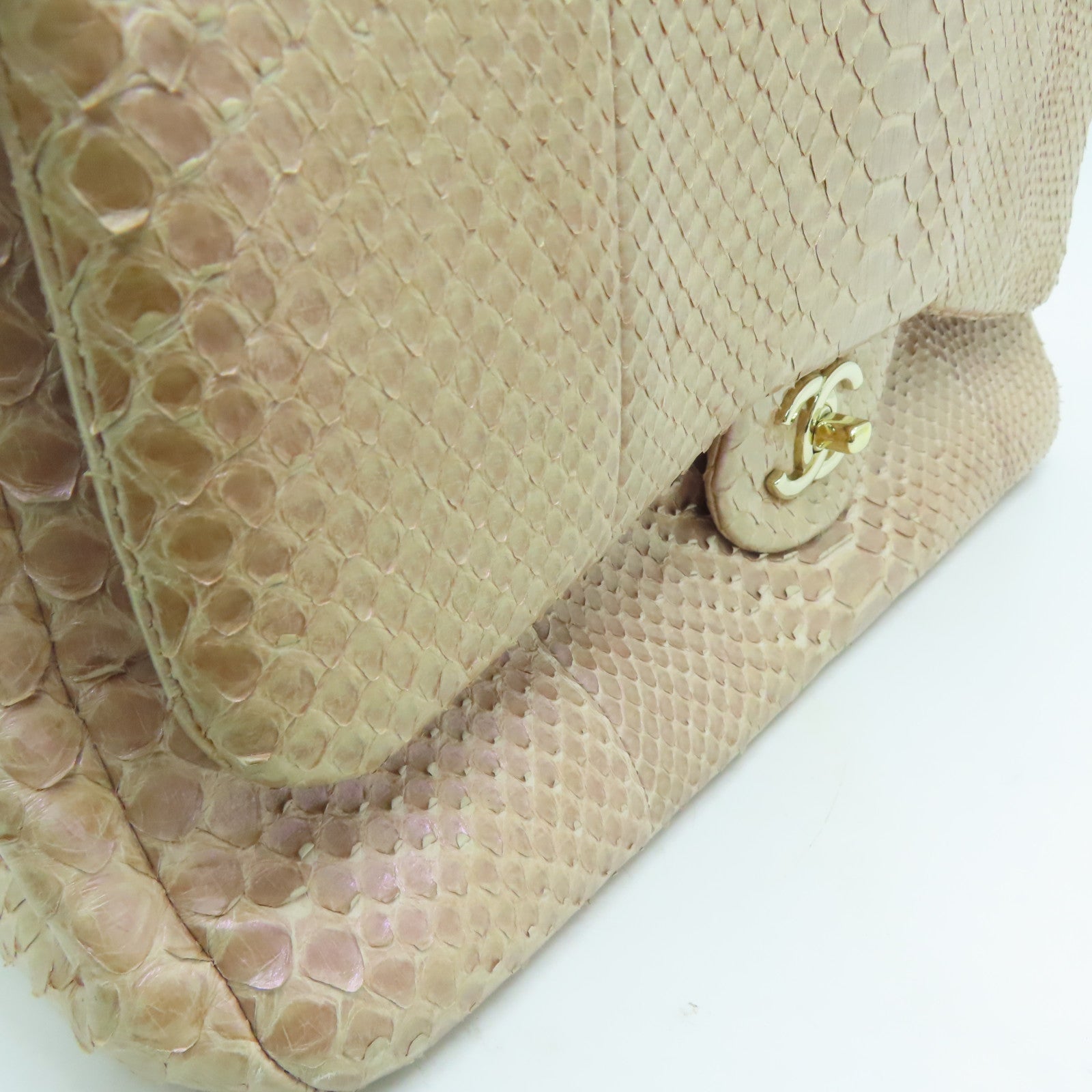 CHANEL 蛇皮皮革Chain Shoulder金扣鏈帶肩背袋粉紅色