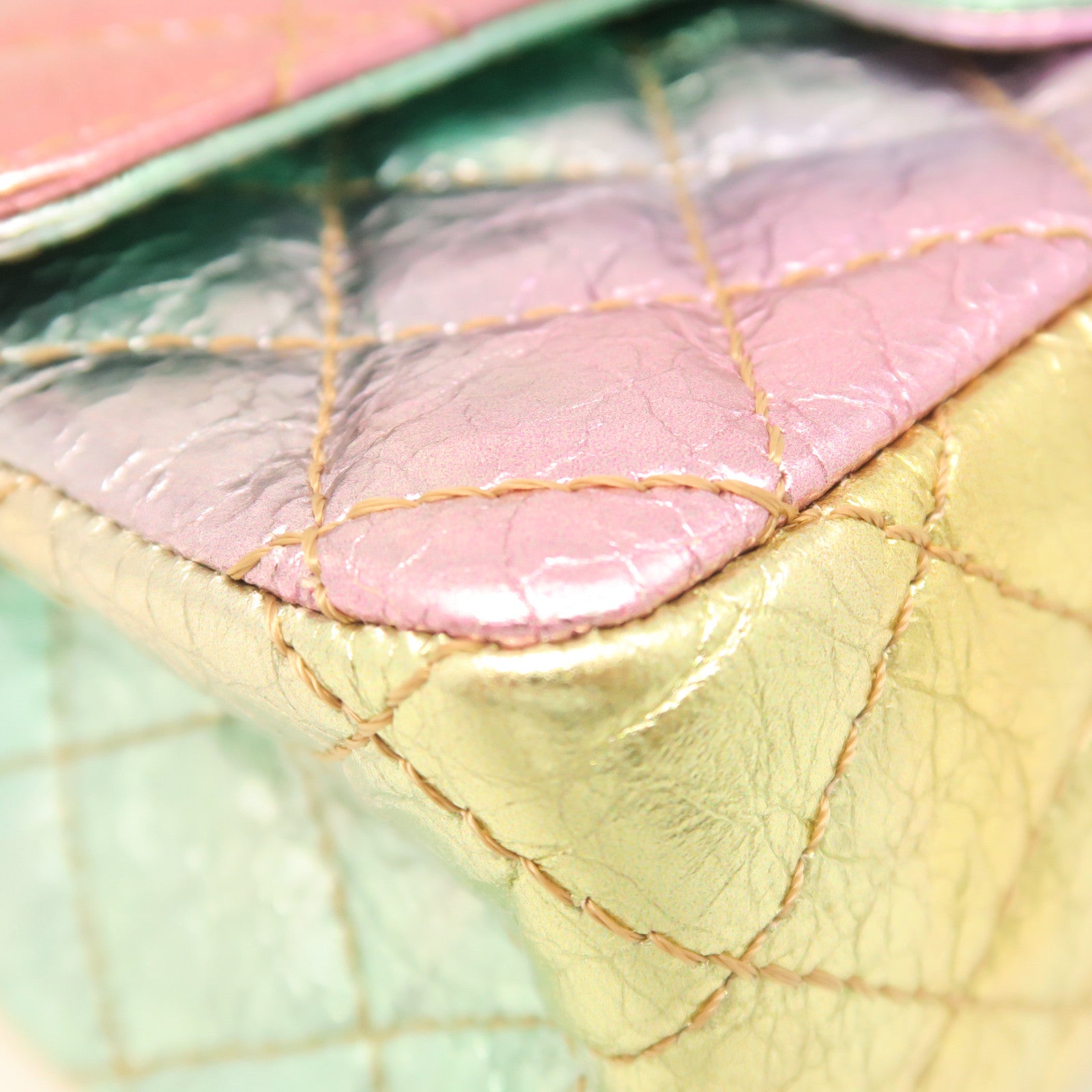 CHANEL Diamond Calfskin Leather 2.55 Mini Gold Buckle Chain Shoulder Bag Pink/Multicolor