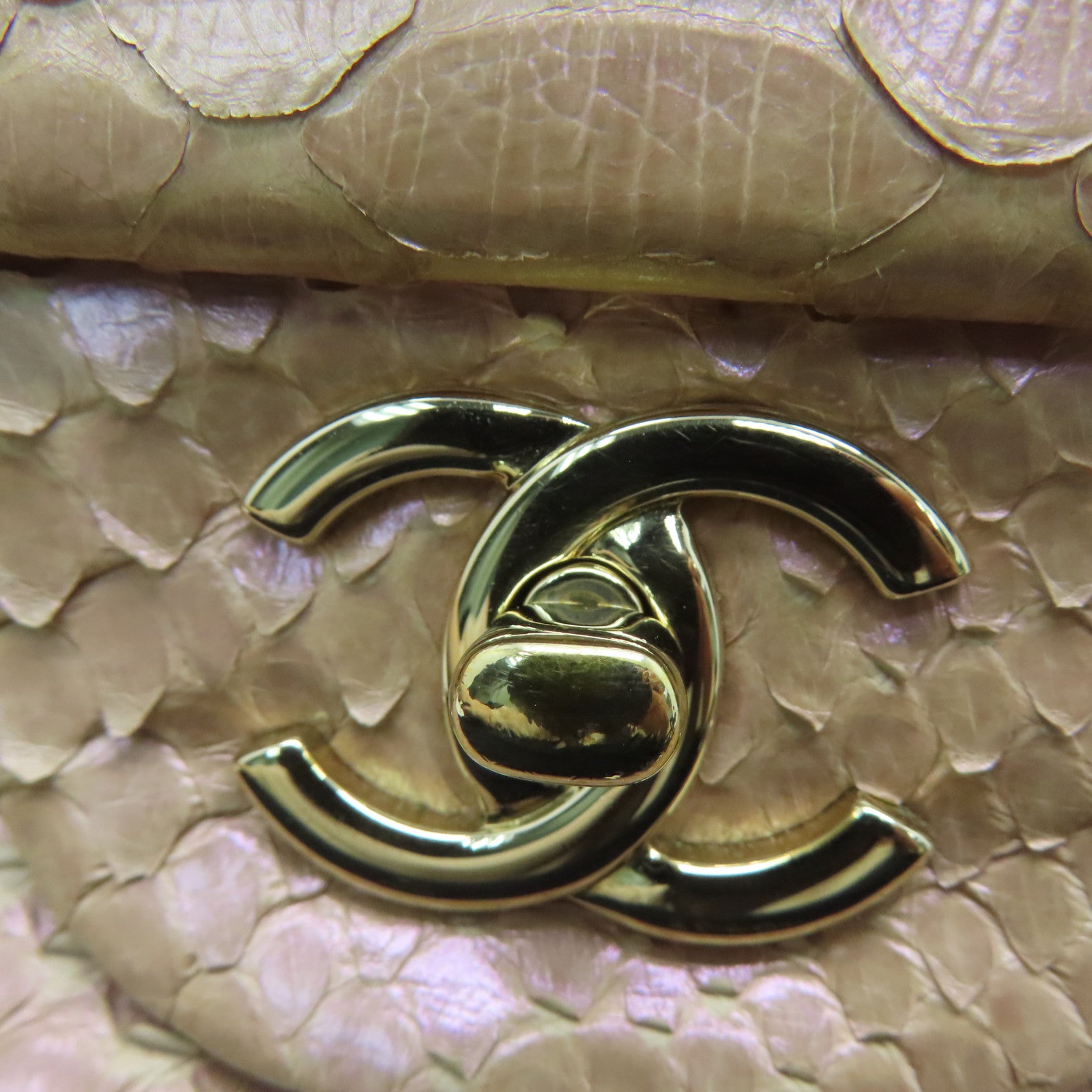 CHANEL 蛇皮皮革Chain Shoulder金扣鏈帶肩背袋粉紅色