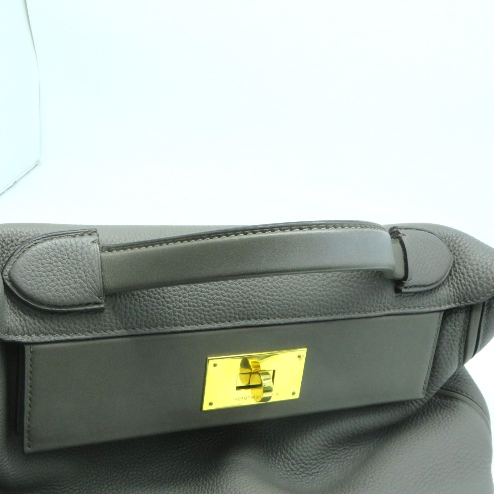 HERMES Clemence皮革24/24 29CM金扣手挽肩背兩用袋錫灰色
