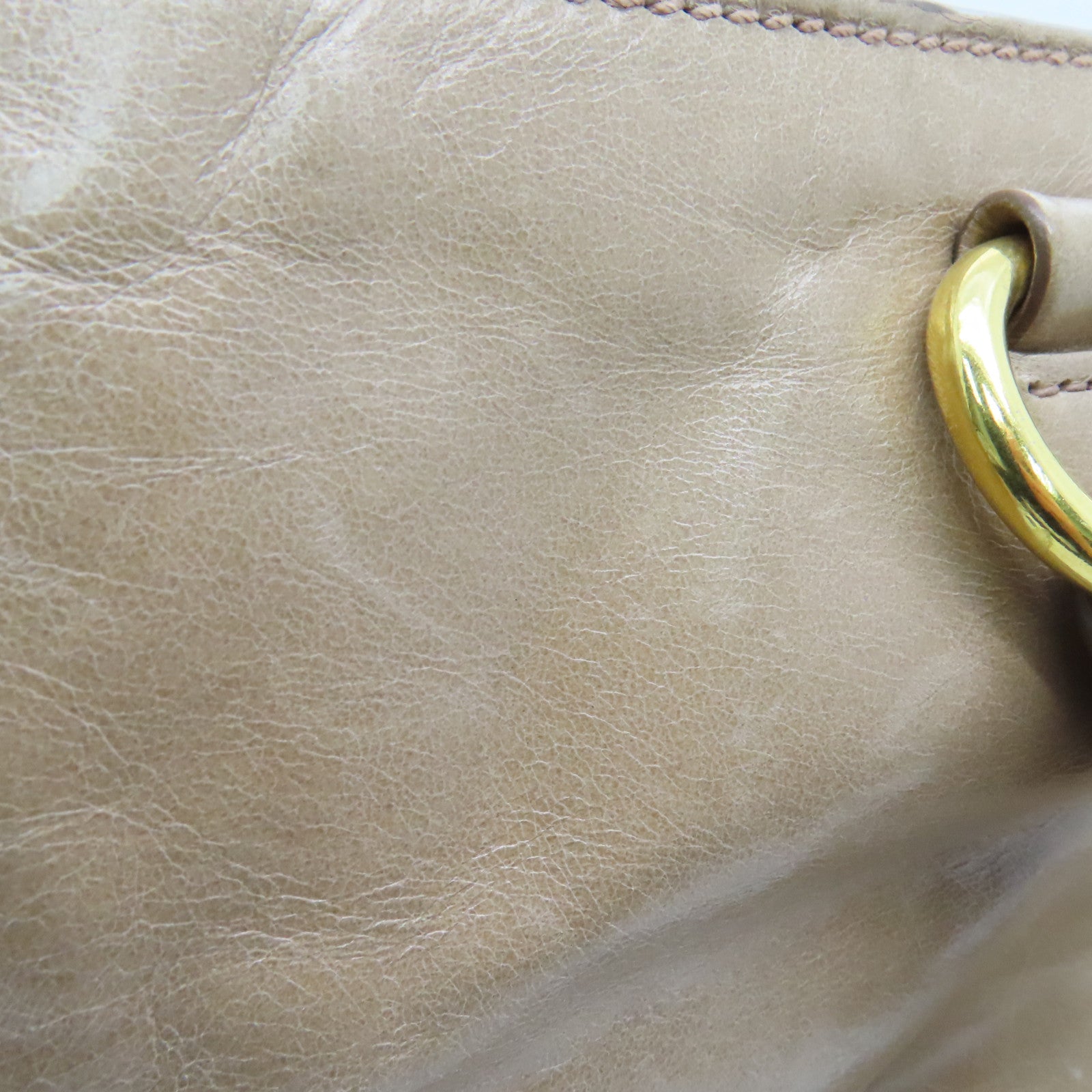 PRADA 牛皮皮革Shoulder Bag金扣手挽肩背两用袋米色