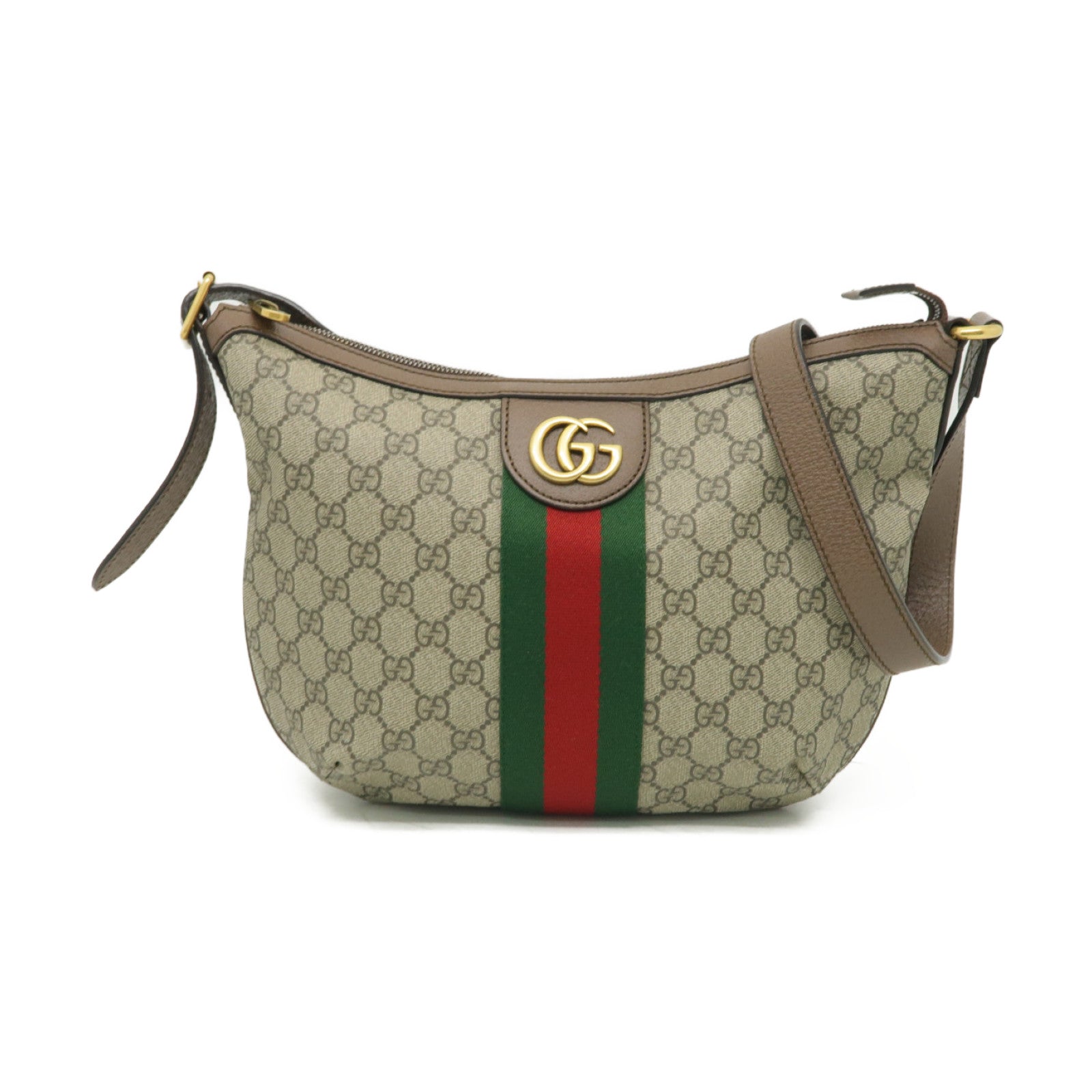 GUCCI 塗層帆布Ophidie GG金扣肩背袋棕色