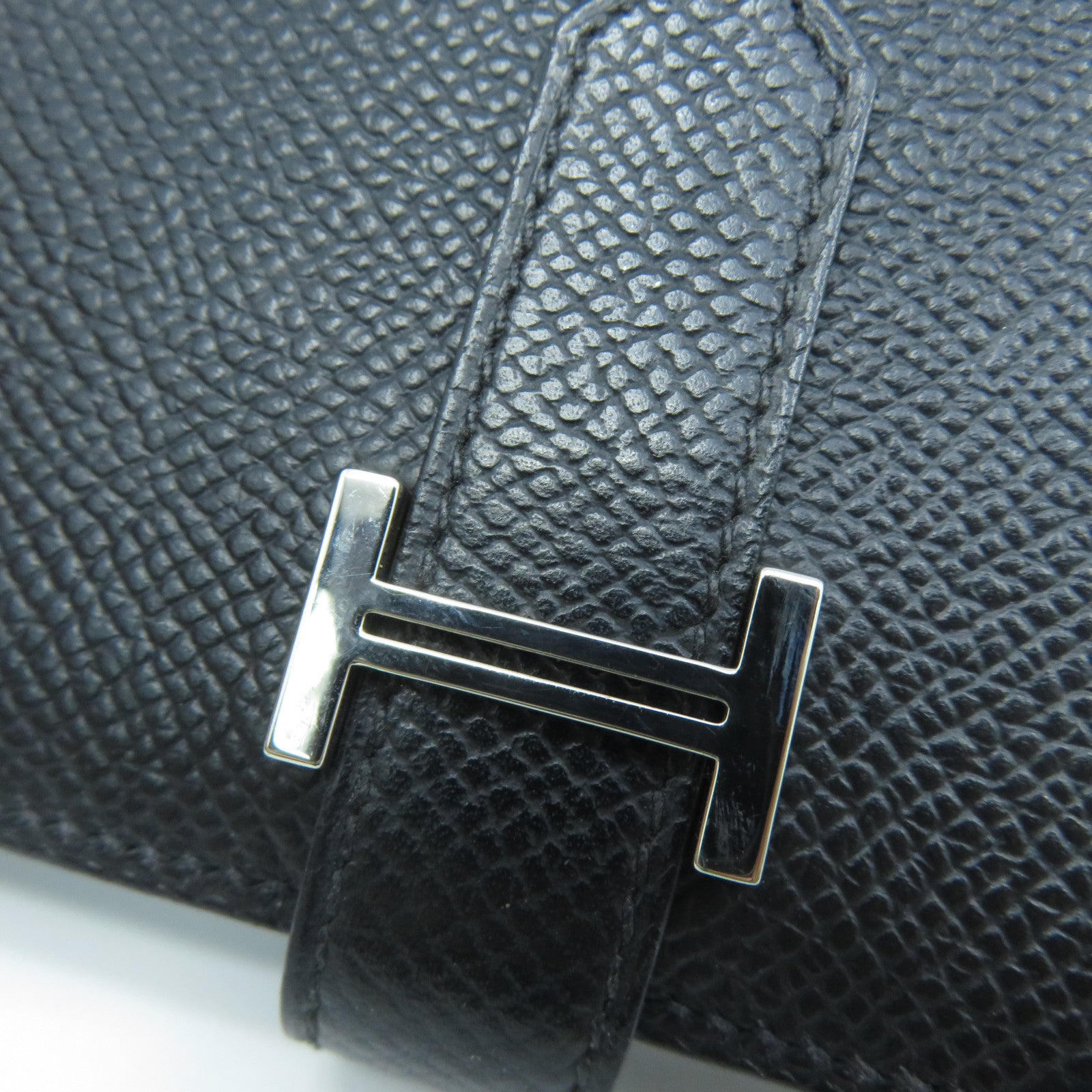 HERMES Epsom皮革Bearn Bi-Fold銀扣長錢包黑色