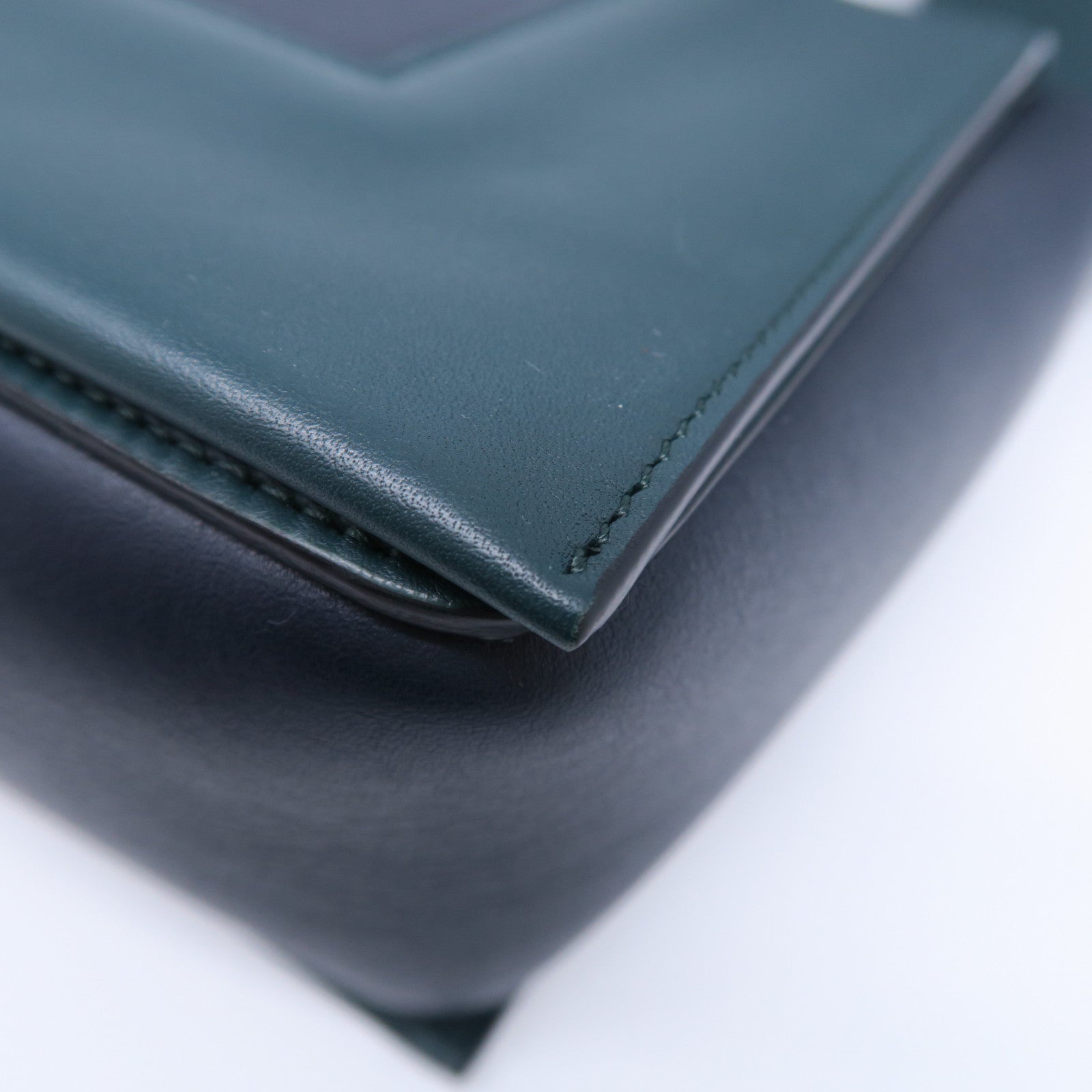 CELINE 牛皮皮革Frame Bag金扣肩背袋深藍色/綠色